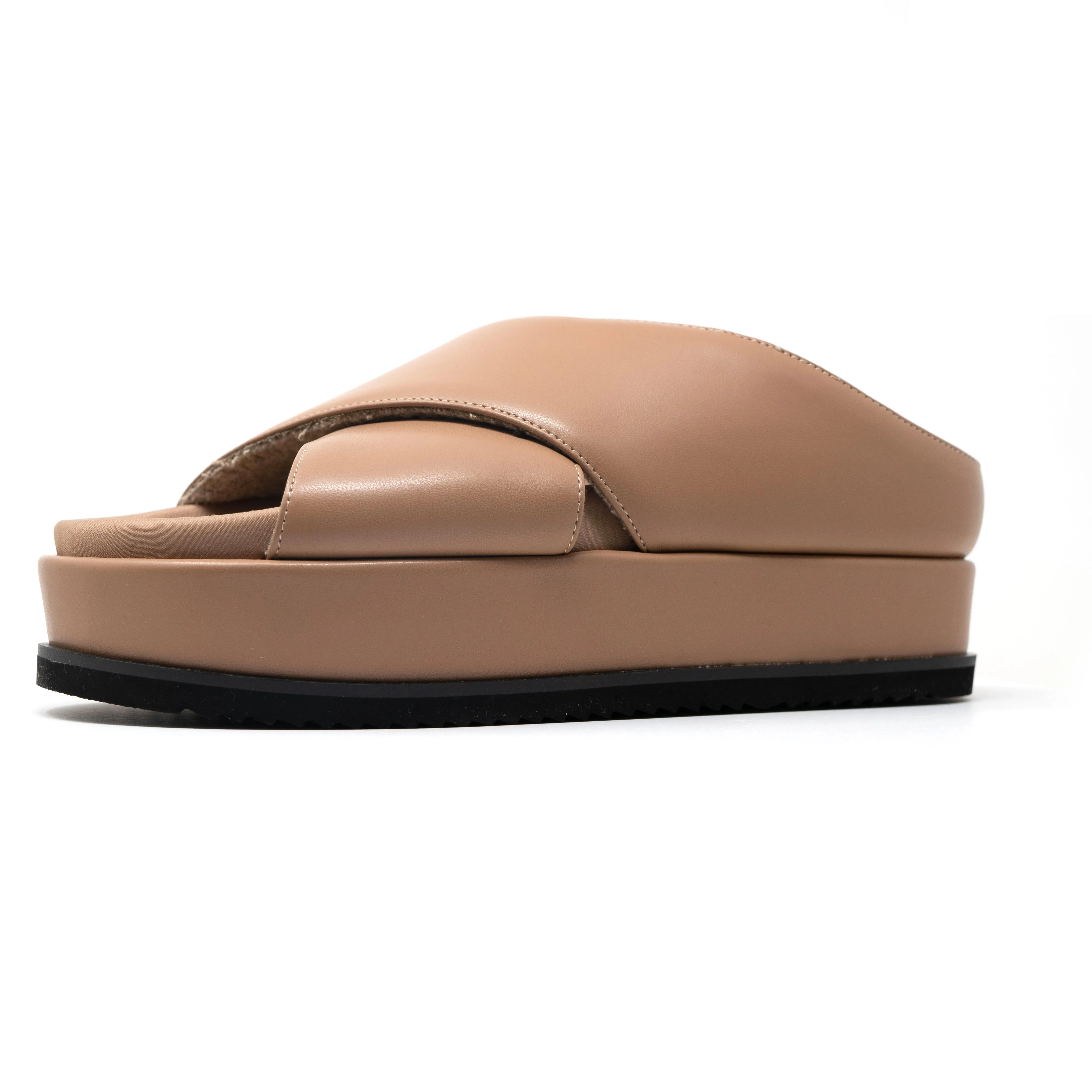 ROAM CROSS STACK PLATFORM SANDALS NUDE VEGAN LEATHER.