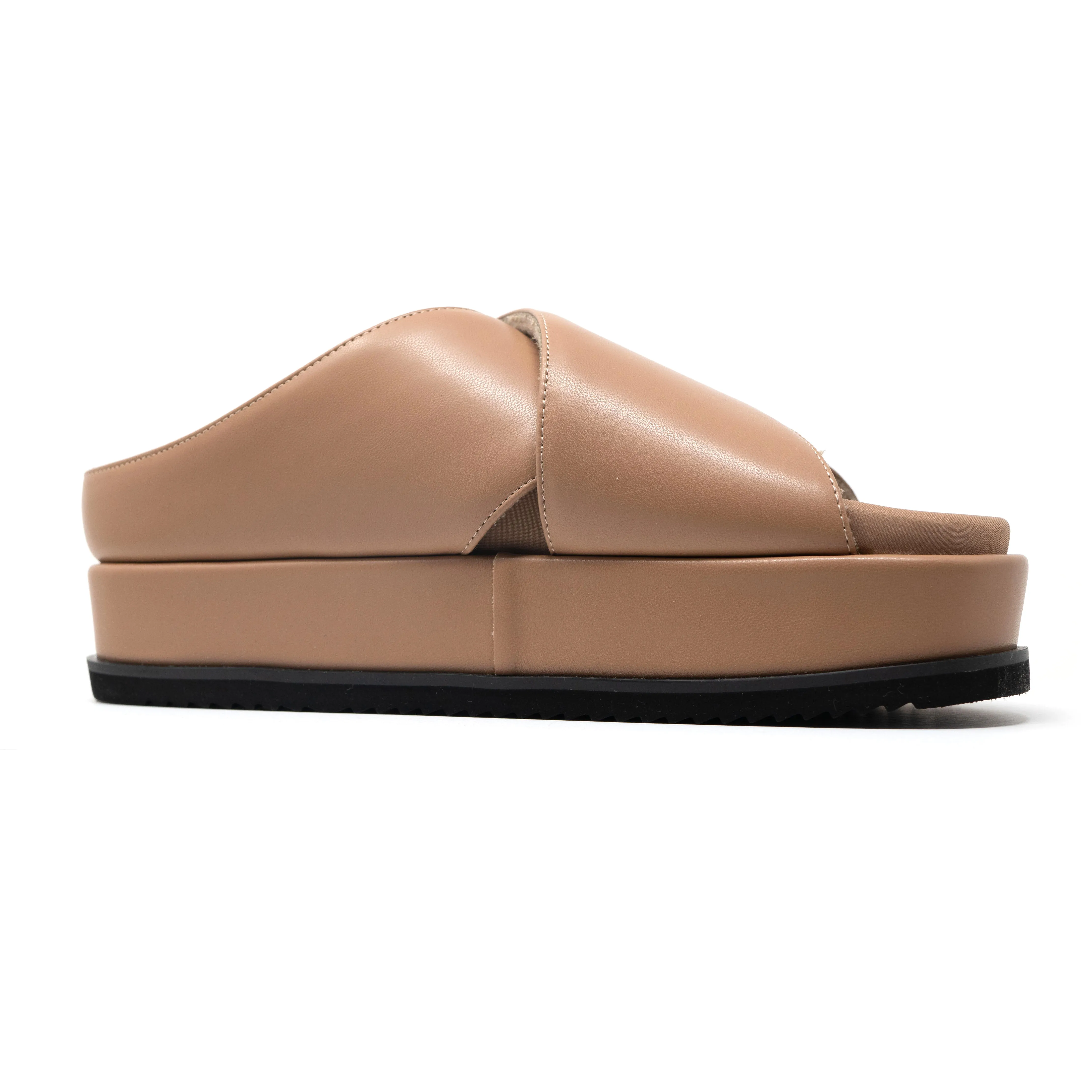 ROAM CROSS STACK PLATFORM SANDALS NUDE VEGAN LEATHER.