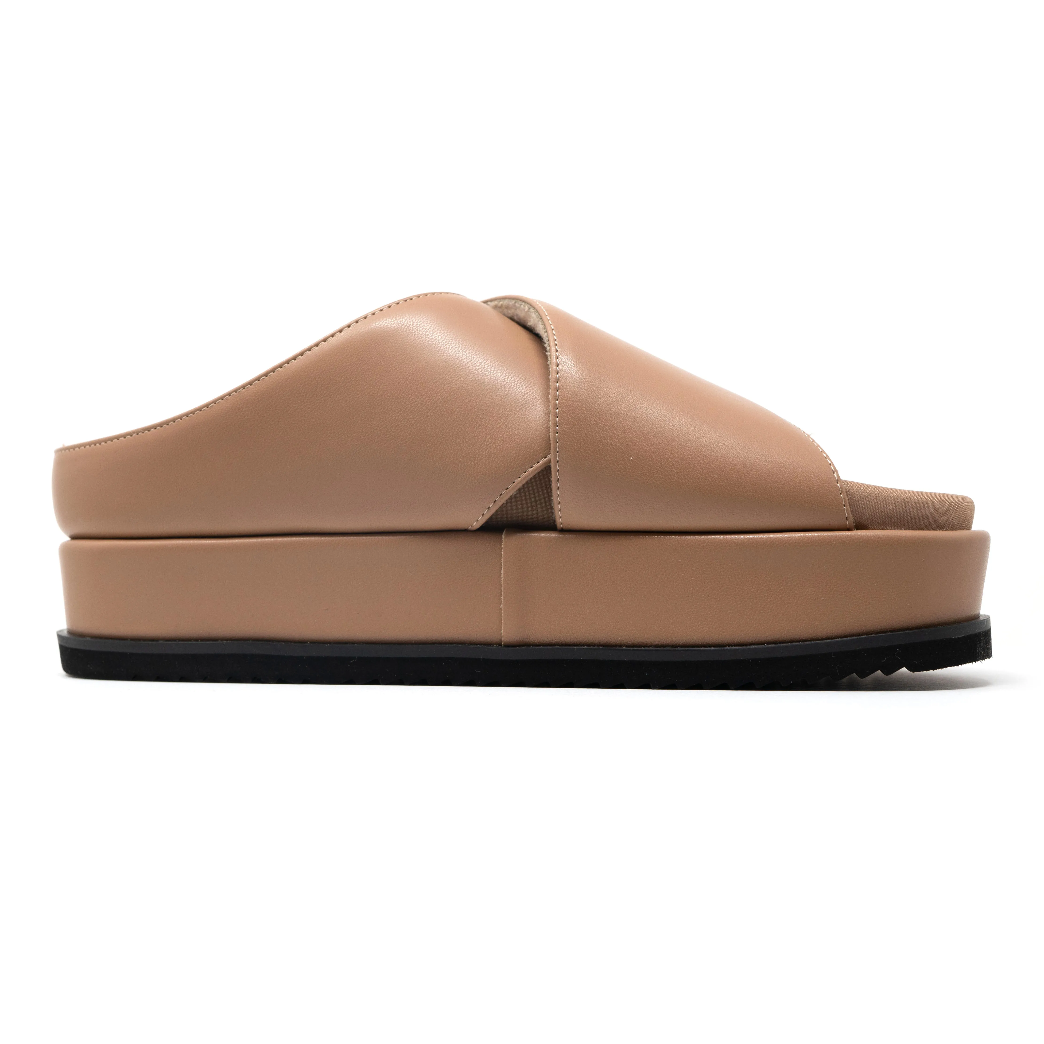 ROAM CROSS STACK PLATFORM SANDALS NUDE VEGAN LEATHER.