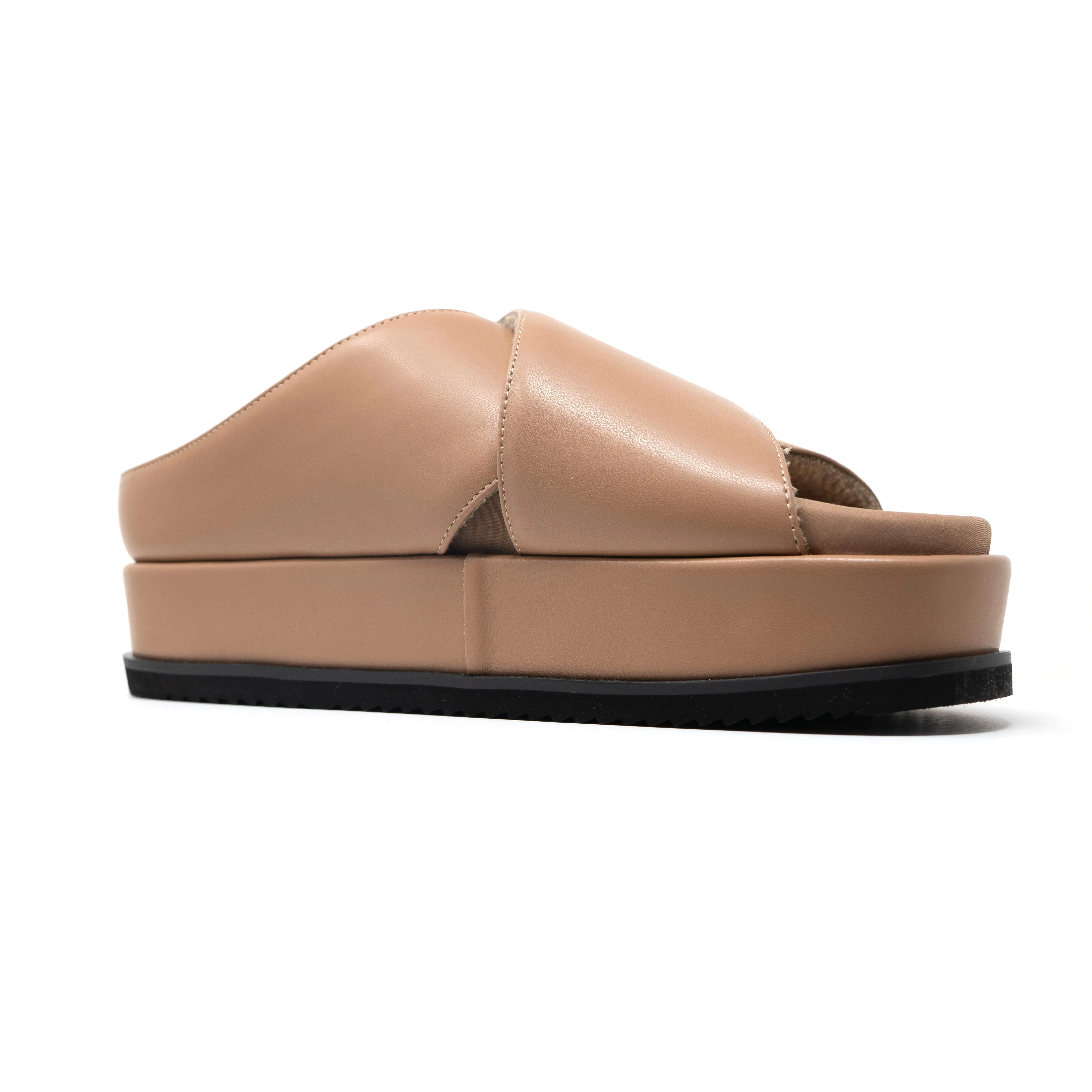 ROAM CROSS STACK PLATFORM SANDALS NUDE VEGAN LEATHER.