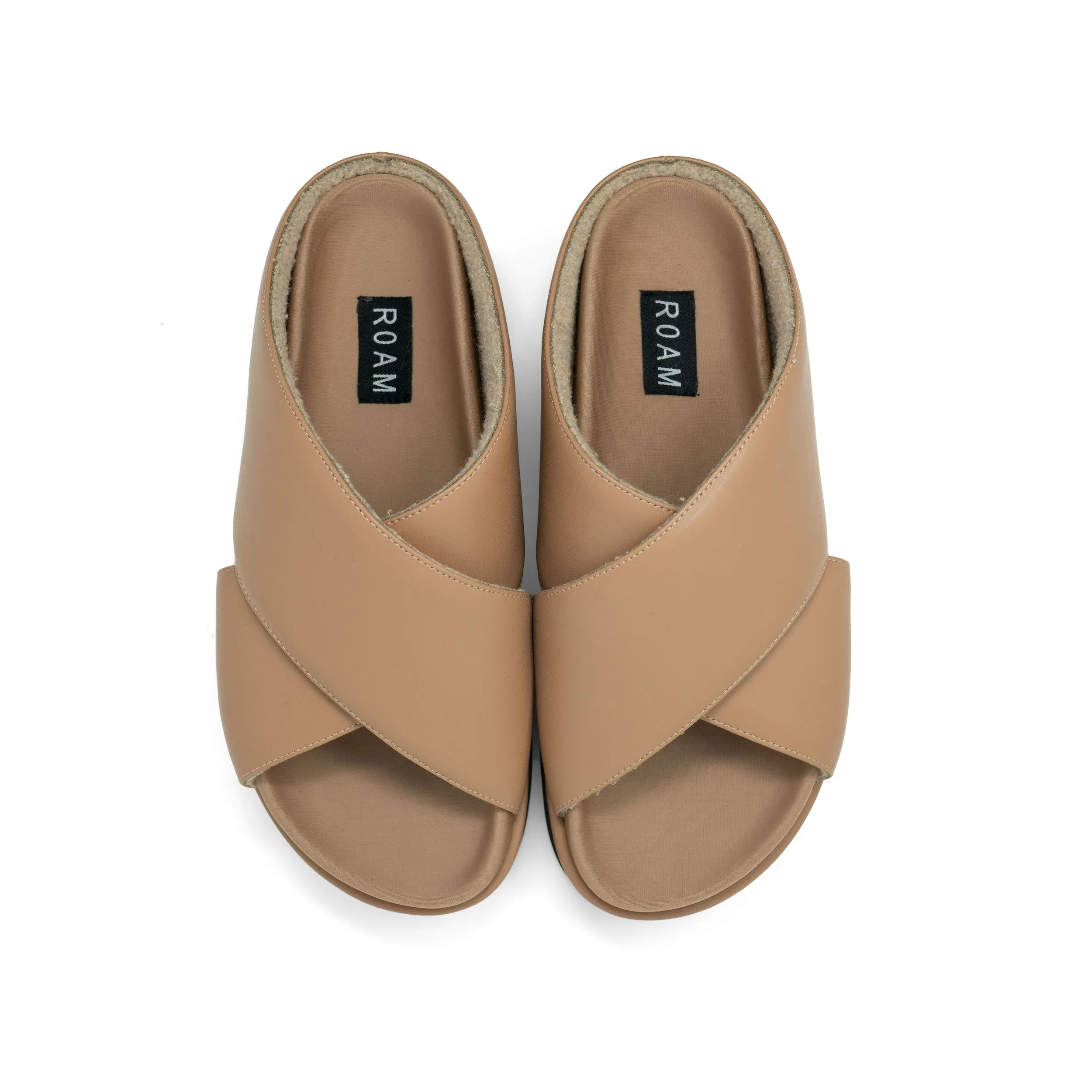 ROAM CROSS STACK PLATFORM SANDALS NUDE VEGAN LEATHER.