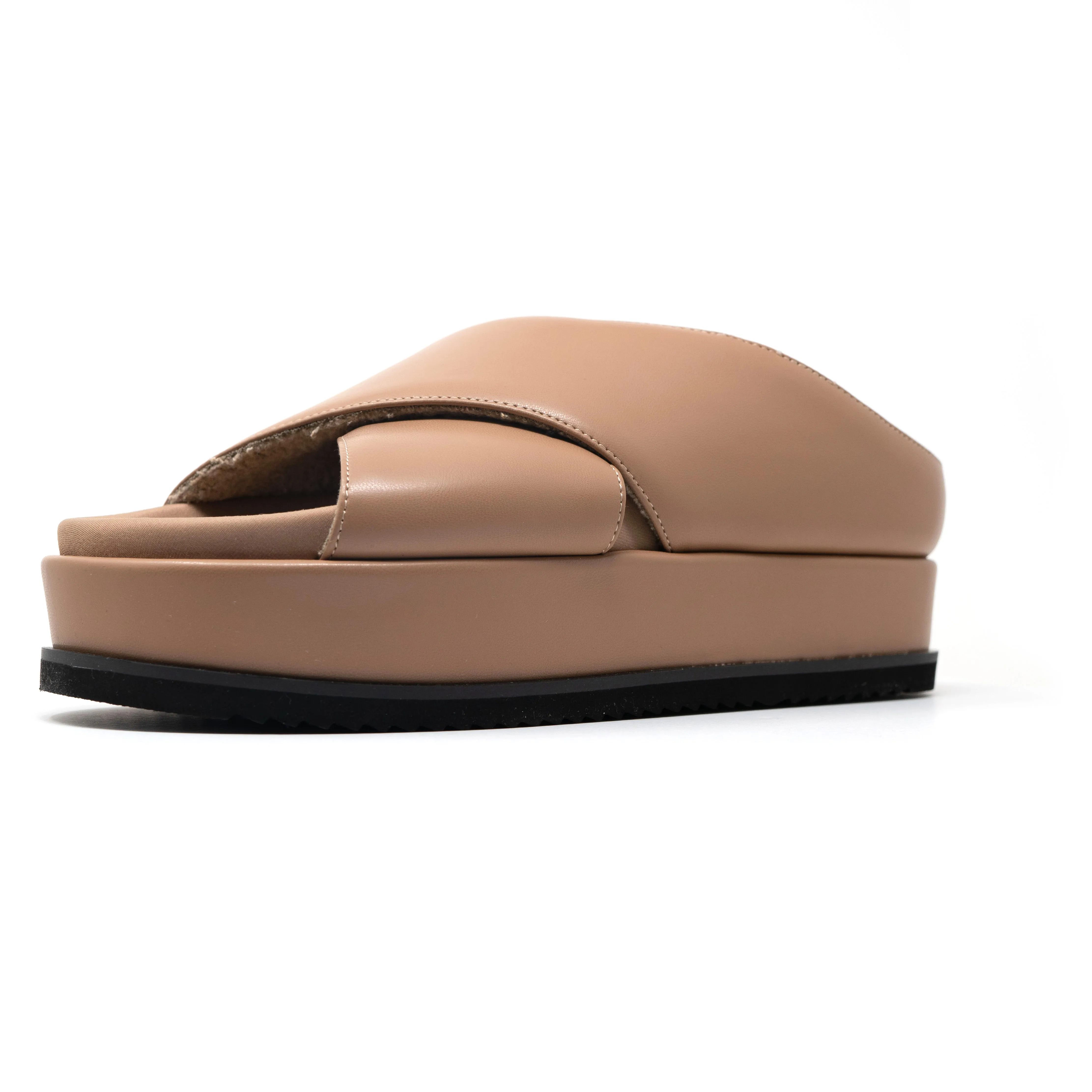 ROAM CROSS STACK PLATFORM SANDALS NUDE VEGAN LEATHER.