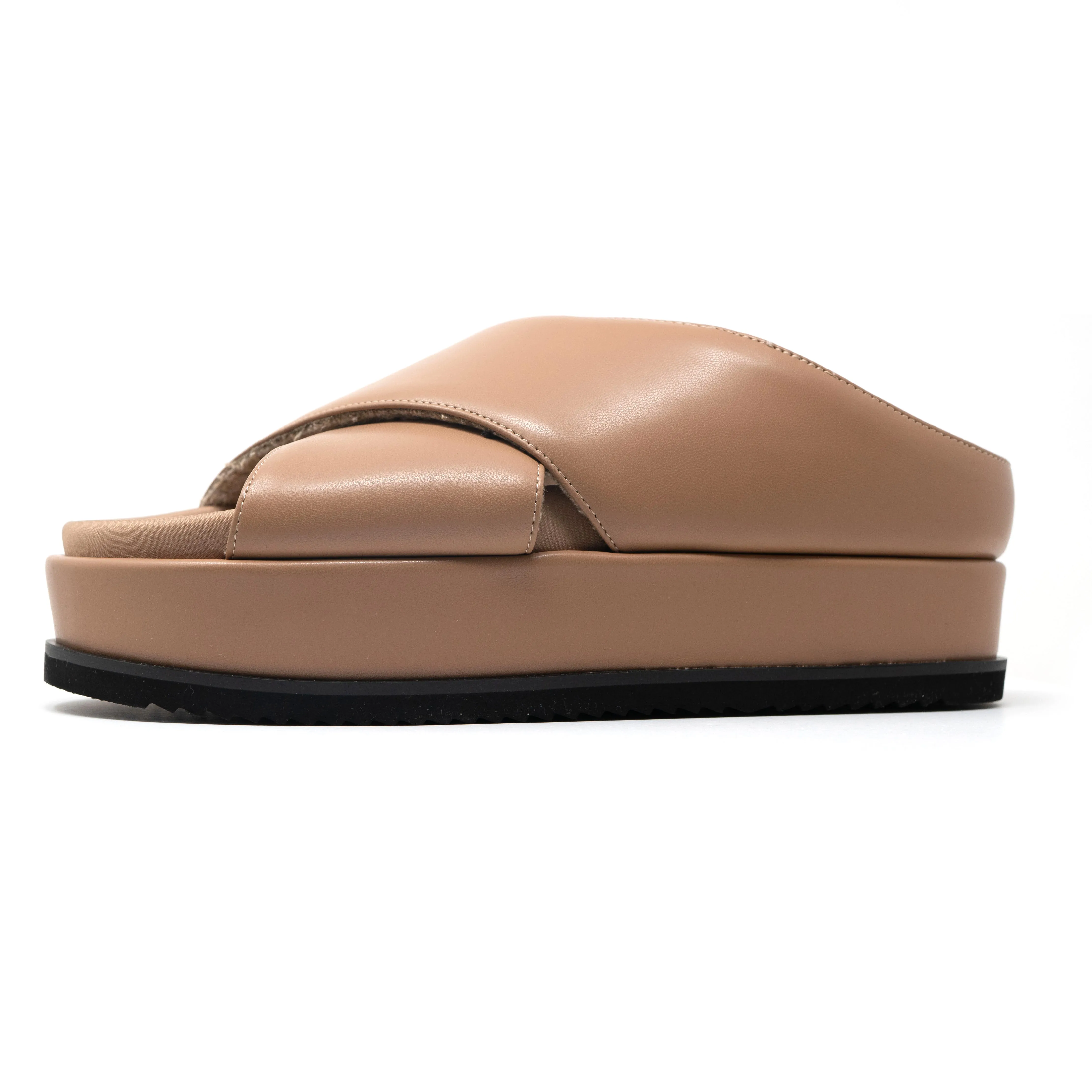 ROAM CROSS STACK PLATFORM SANDALS NUDE VEGAN LEATHER.