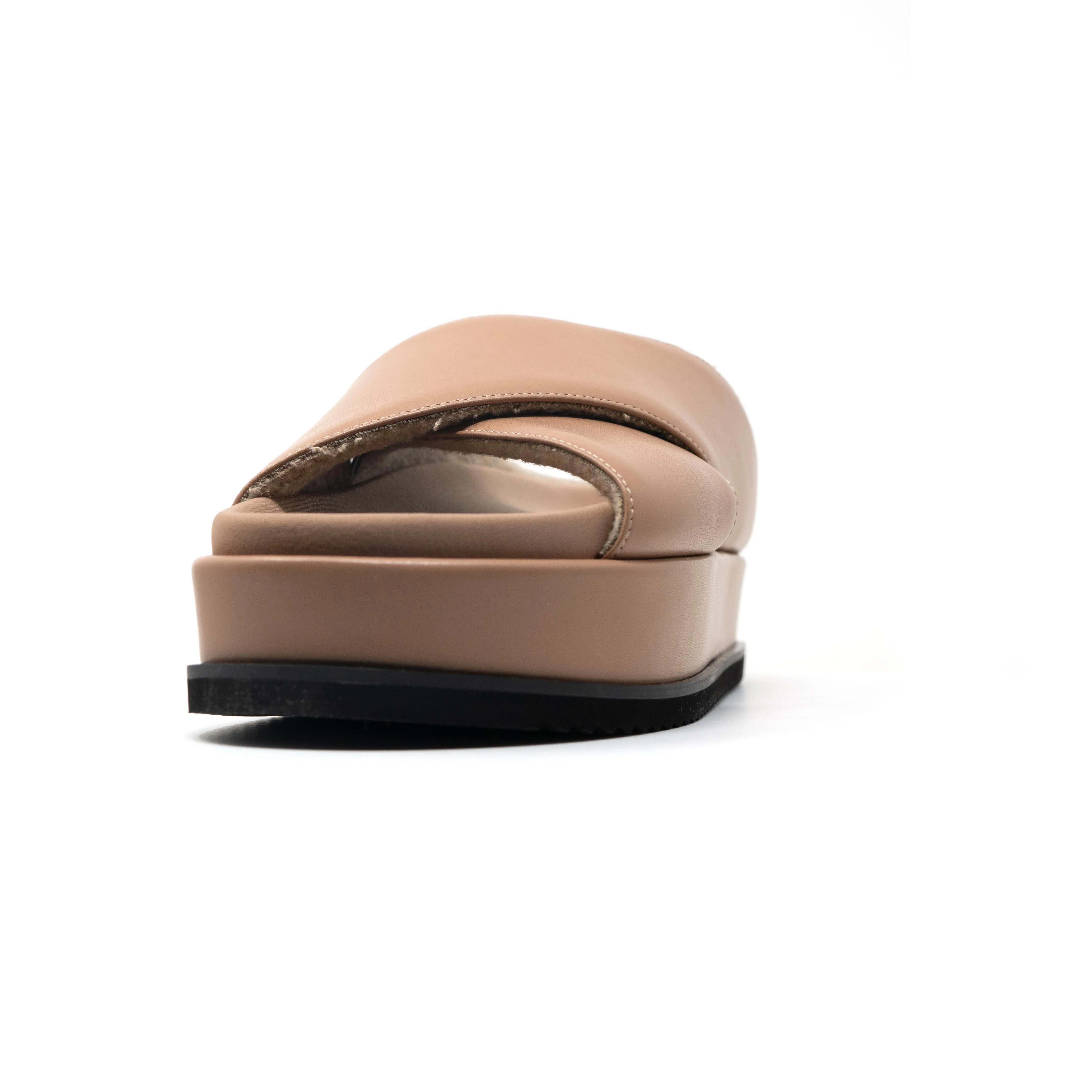 ROAM CROSS STACK PLATFORM SANDALS NUDE VEGAN LEATHER.