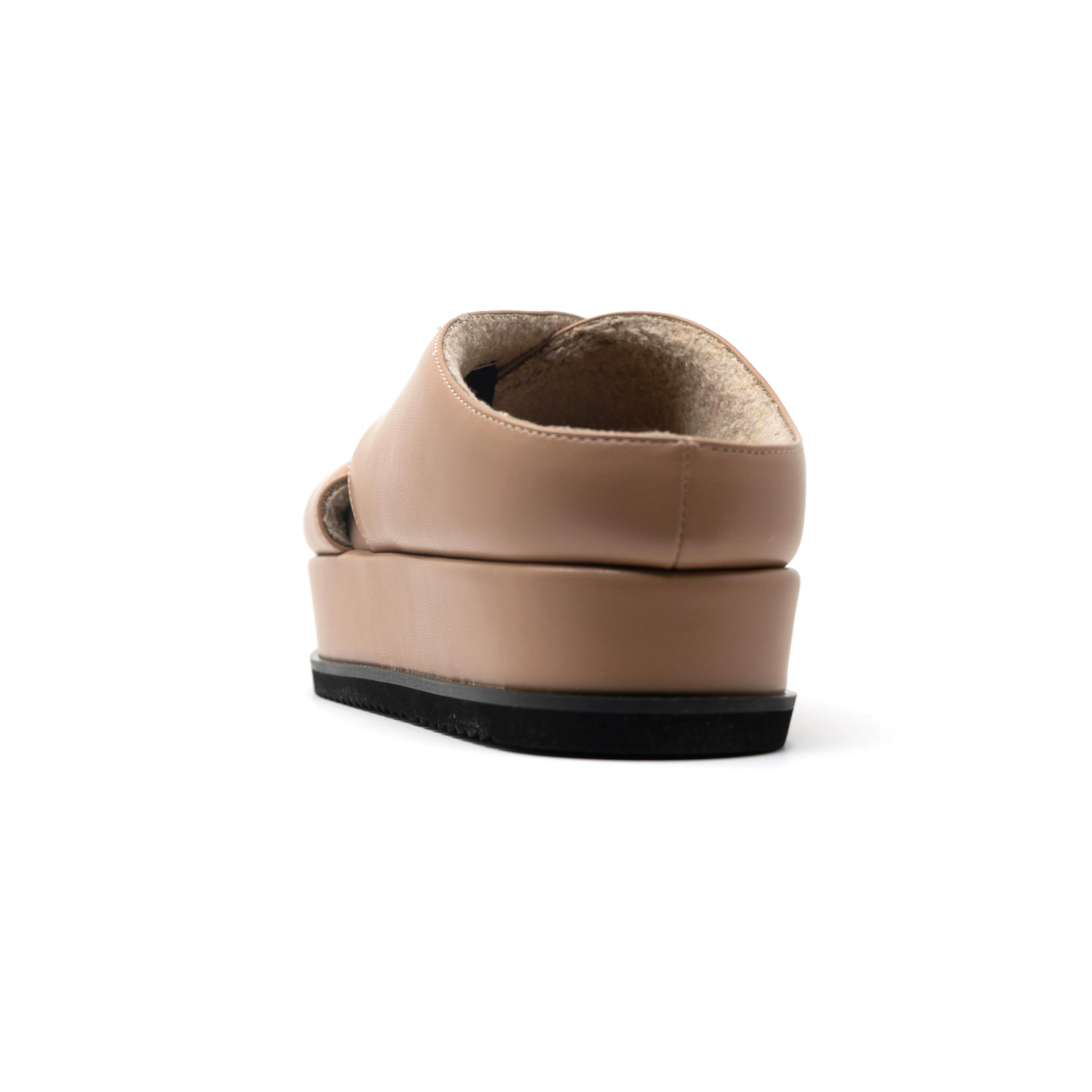 ROAM CROSS STACK PLATFORM SANDALS NUDE VEGAN LEATHER.