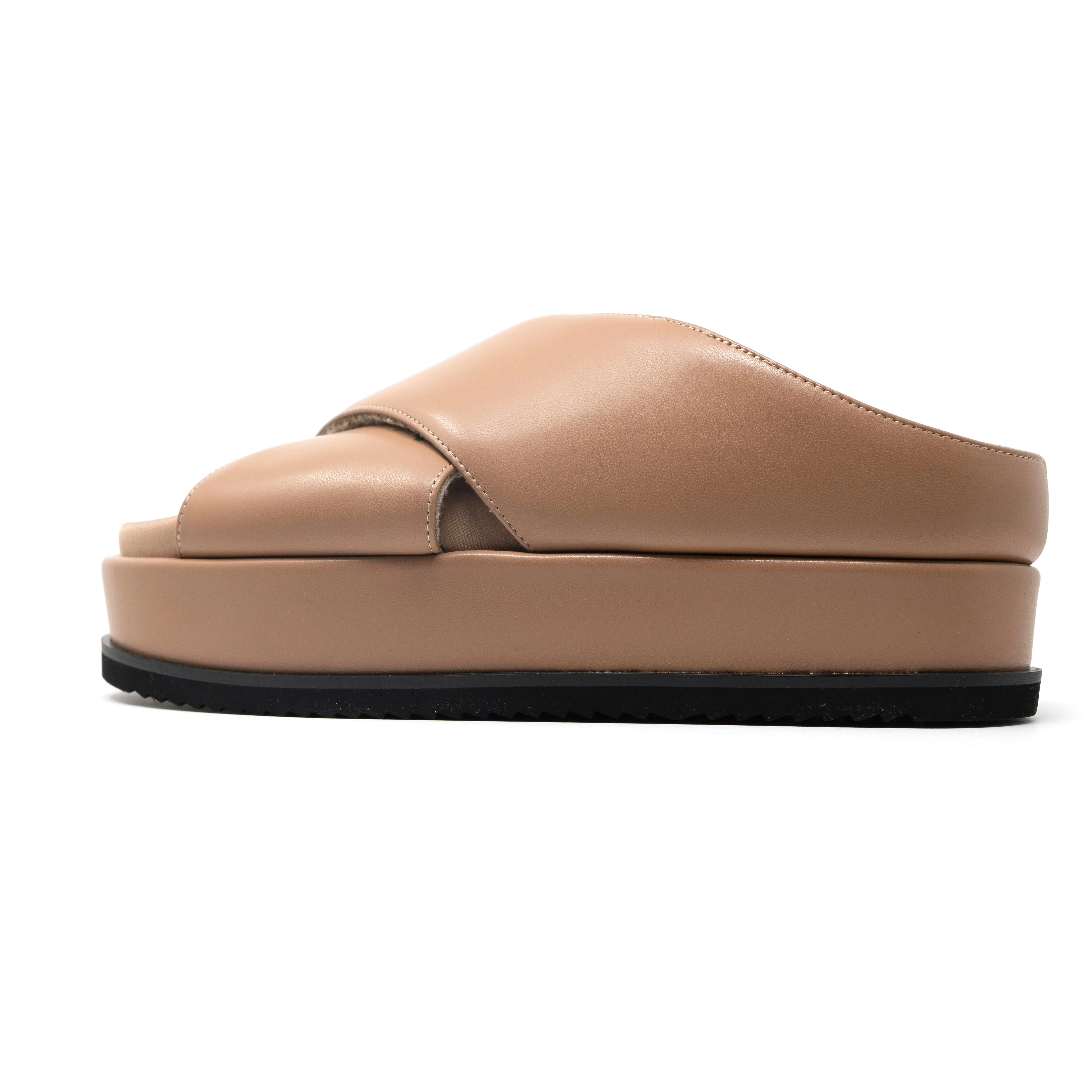 ROAM CROSS STACK PLATFORM SANDALS NUDE VEGAN LEATHER.