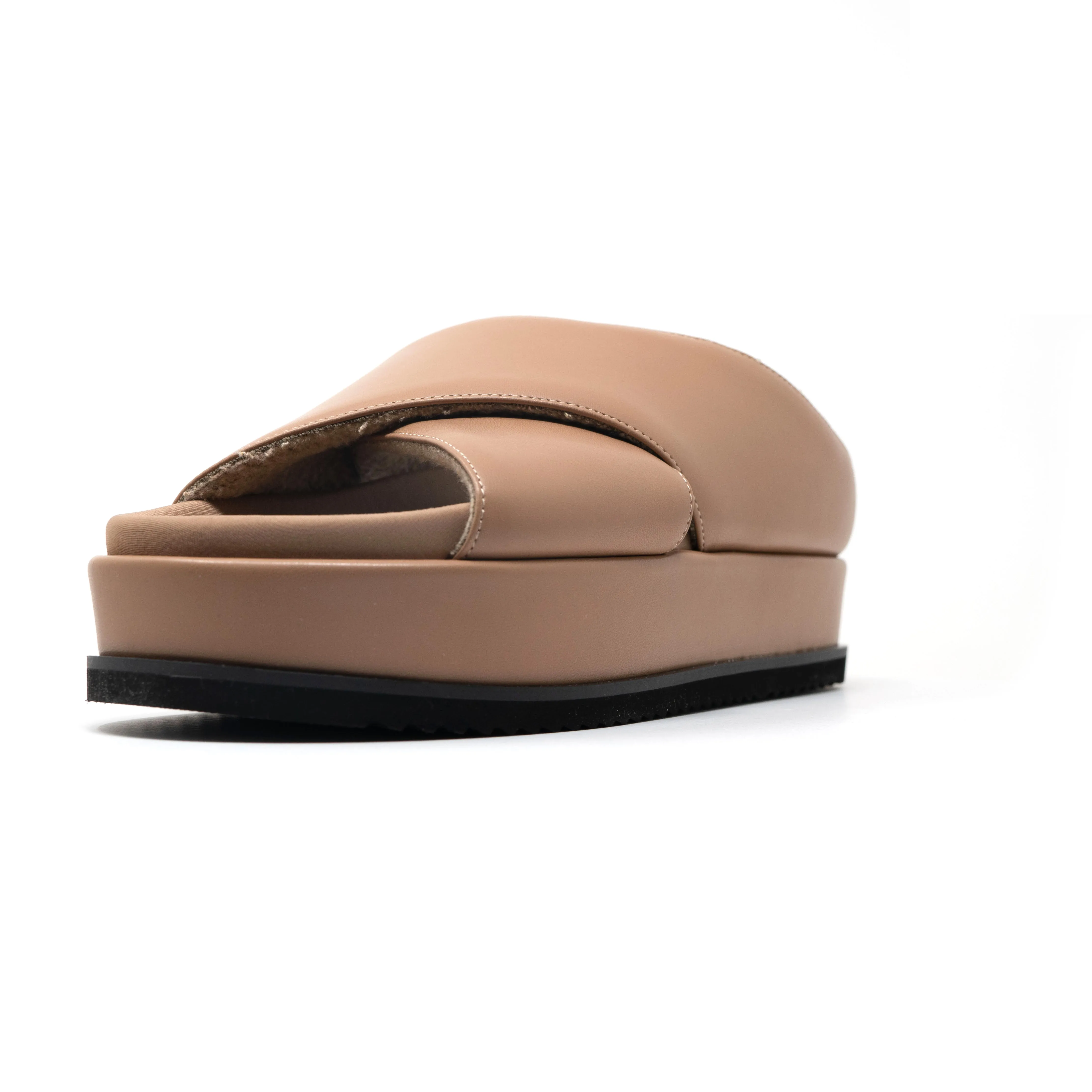 ROAM CROSS STACK PLATFORM SANDALS NUDE VEGAN LEATHER.