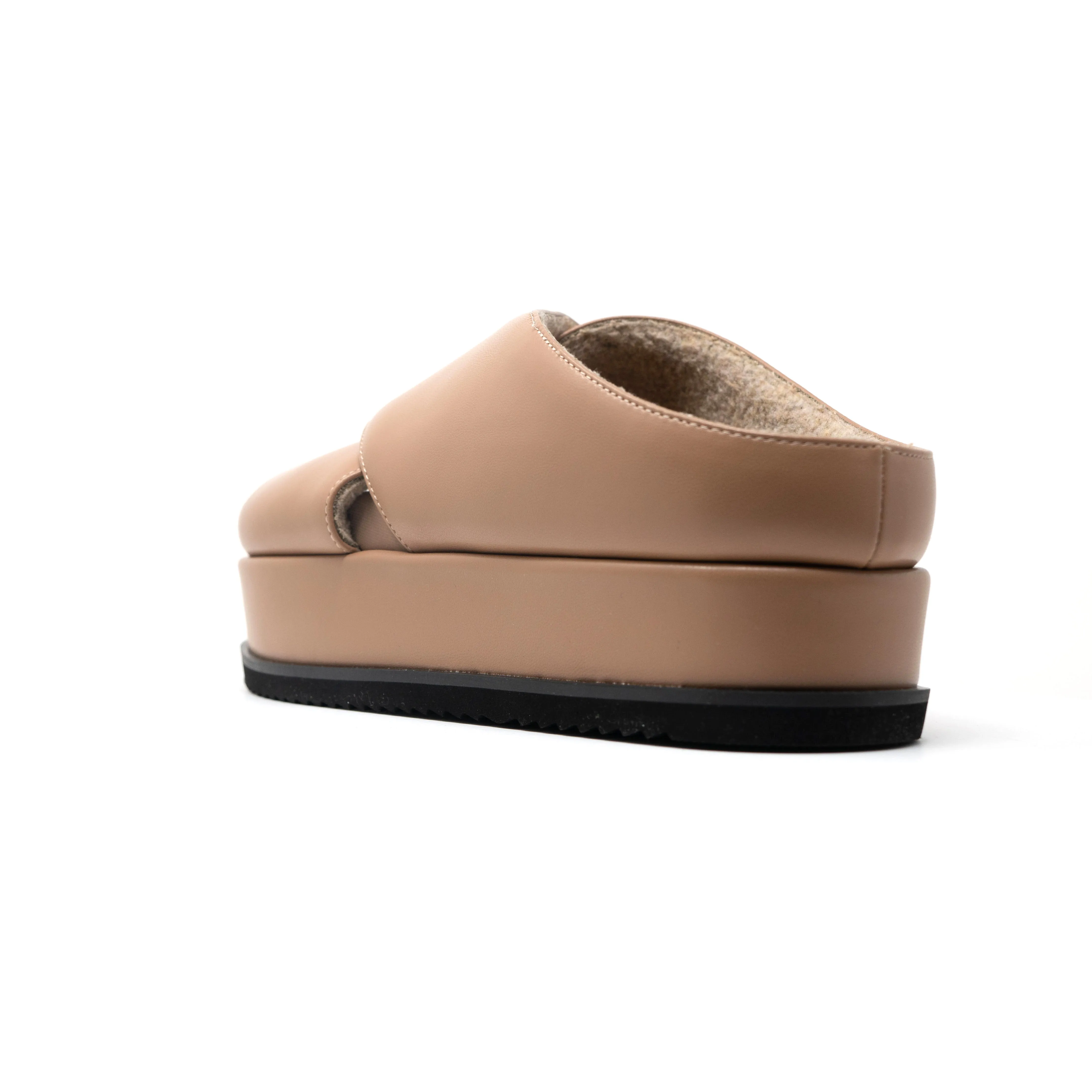 ROAM CROSS STACK PLATFORM SANDALS NUDE VEGAN LEATHER.