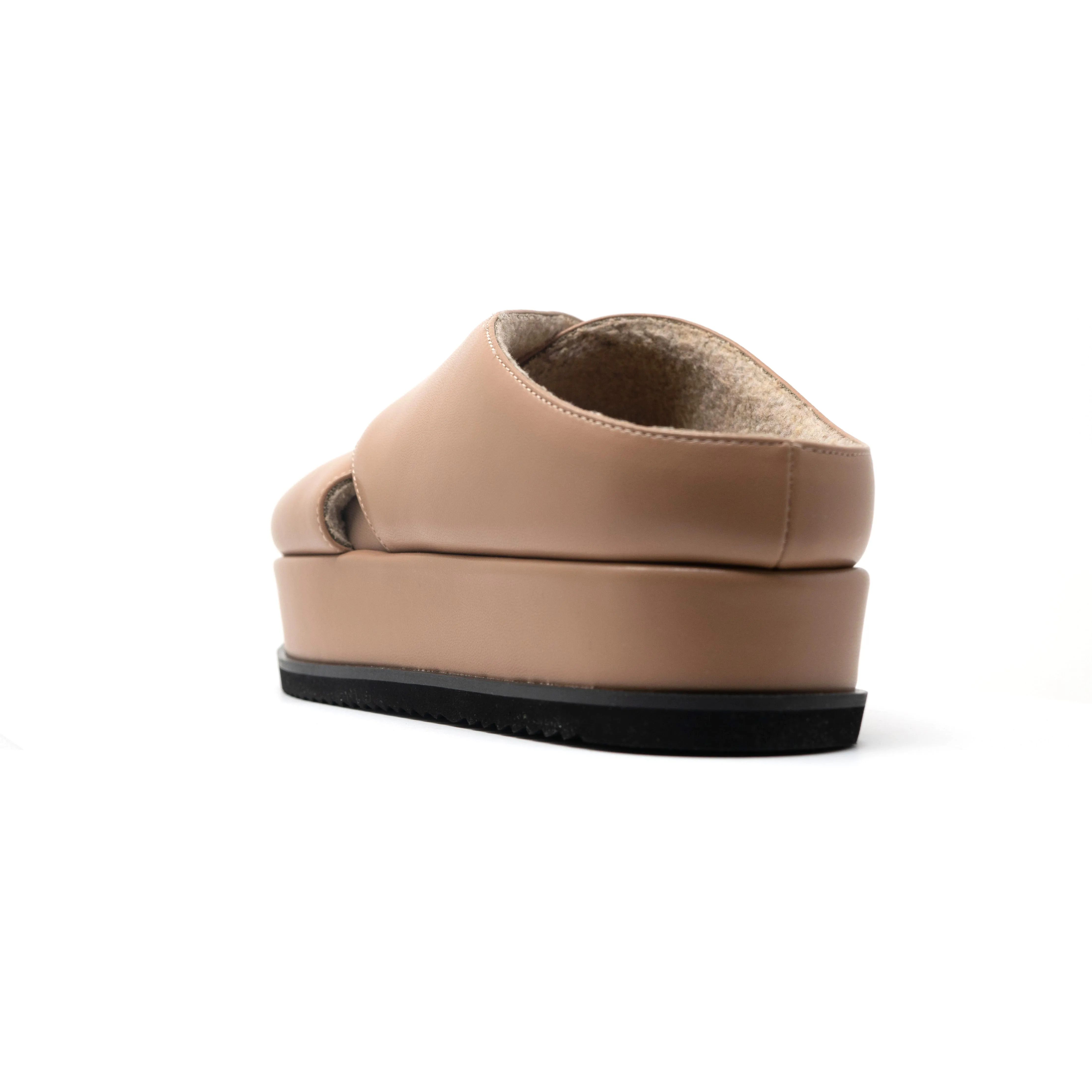ROAM CROSS STACK PLATFORM SANDALS NUDE VEGAN LEATHER.