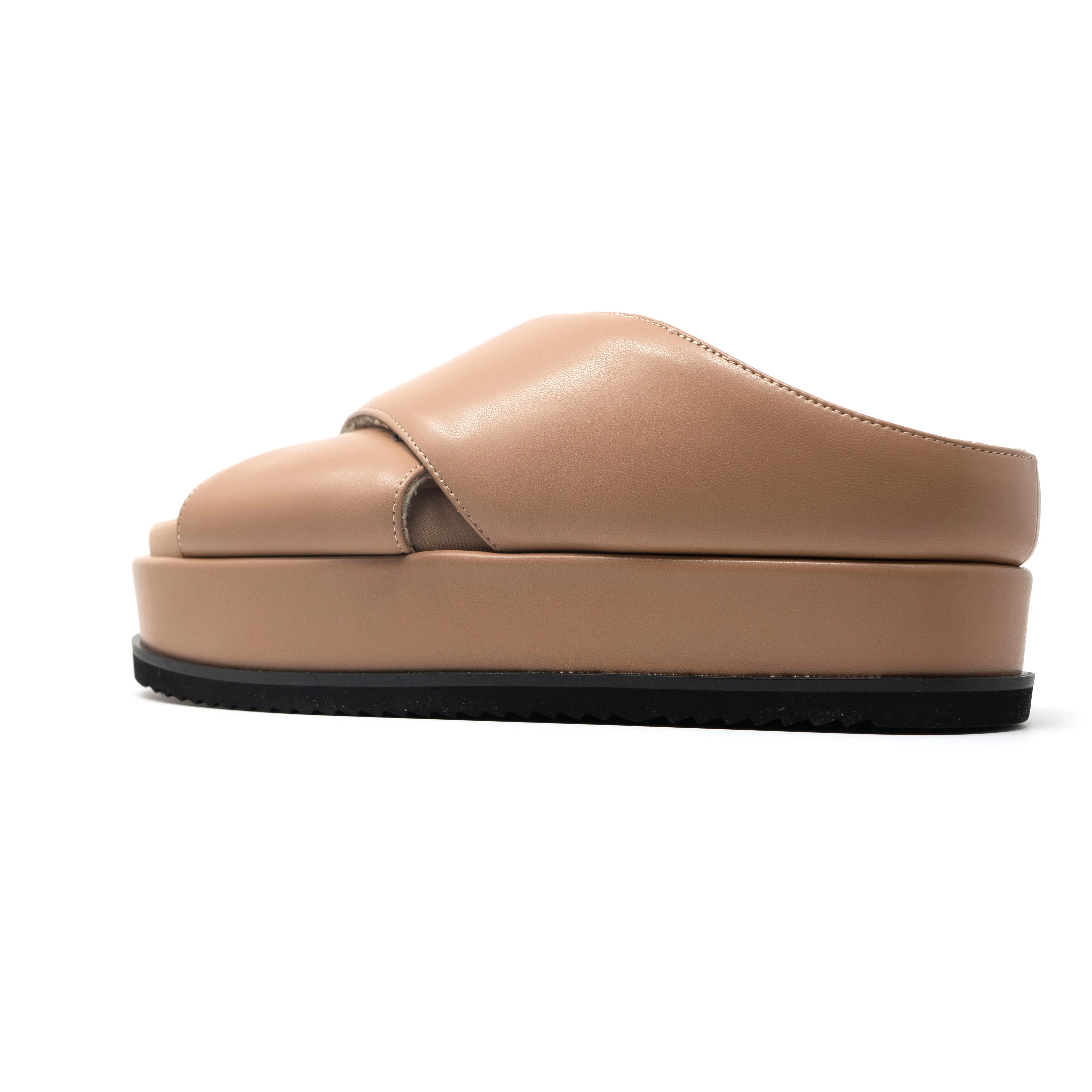 ROAM CROSS STACK PLATFORM SANDALS NUDE VEGAN LEATHER.