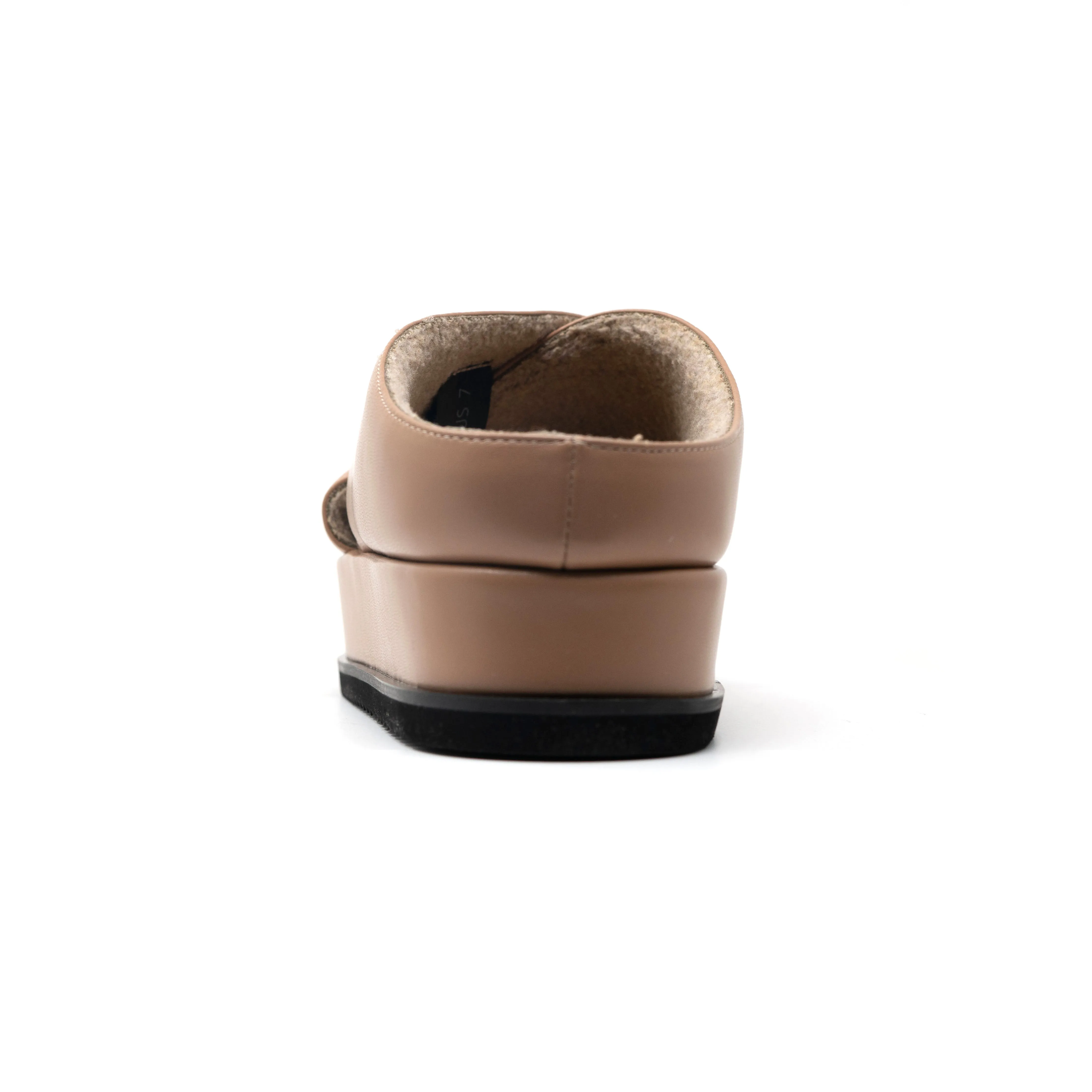ROAM CROSS STACK PLATFORM SANDALS NUDE VEGAN LEATHER.