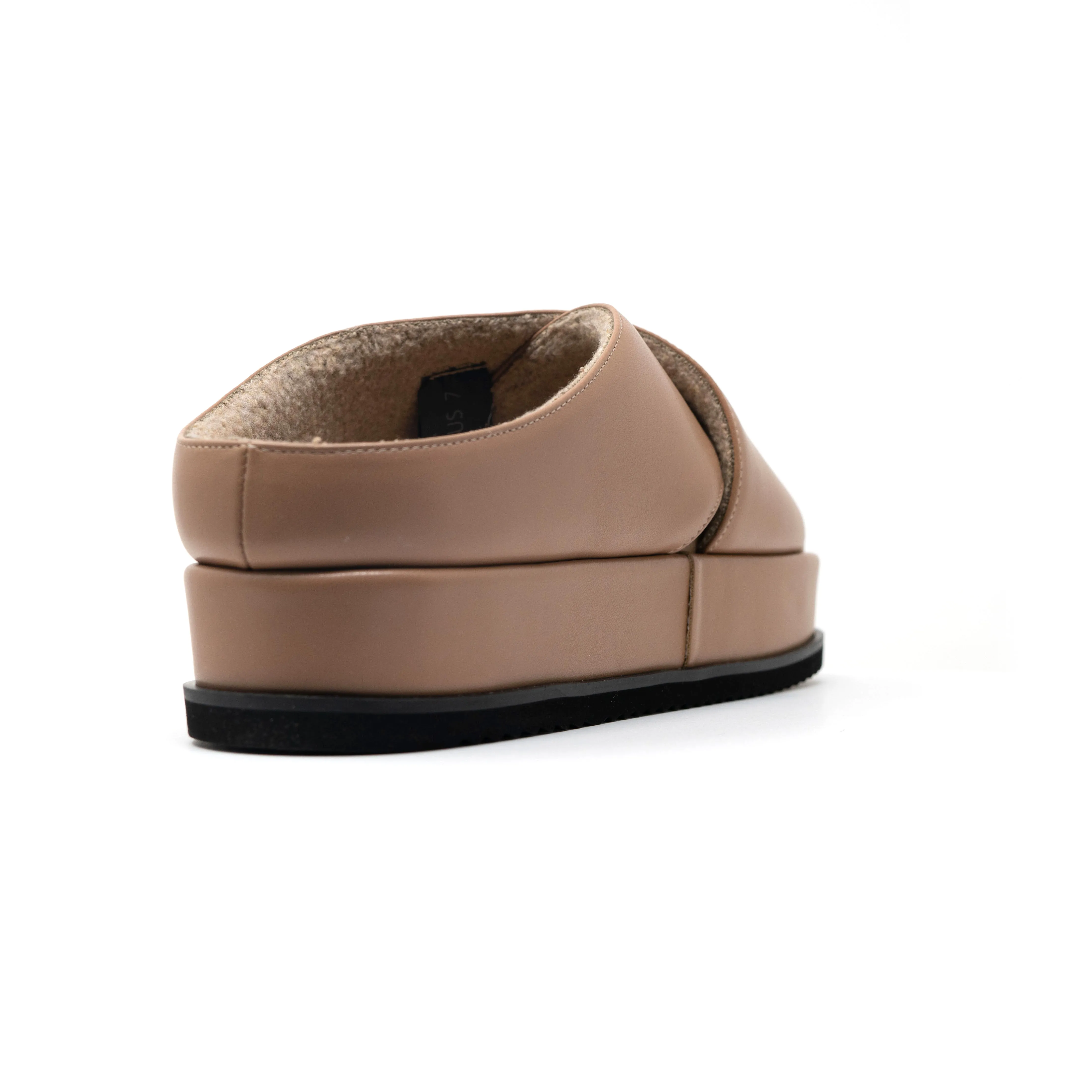 ROAM CROSS STACK PLATFORM SANDALS NUDE VEGAN LEATHER.