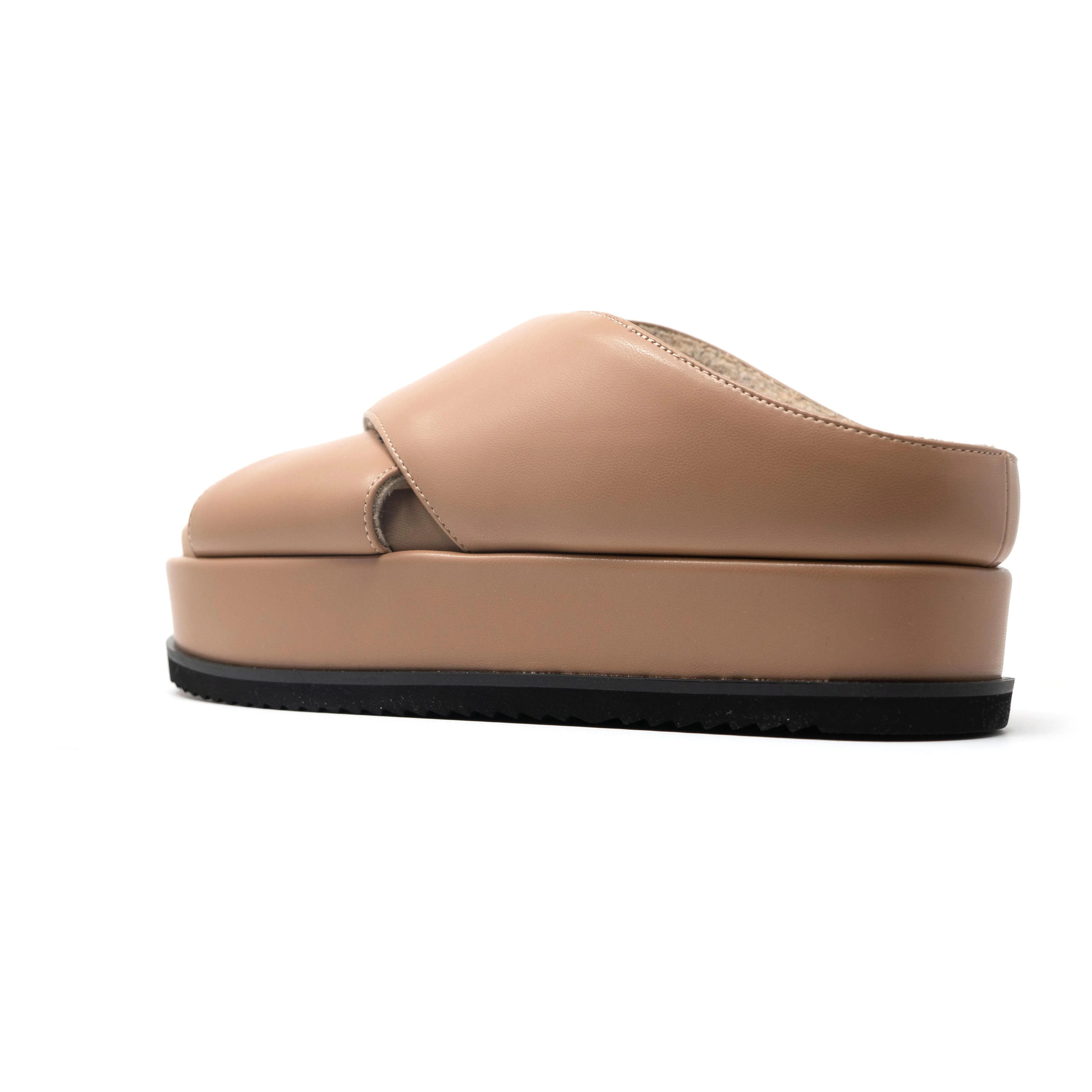 ROAM CROSS STACK PLATFORM SANDALS NUDE VEGAN LEATHER.