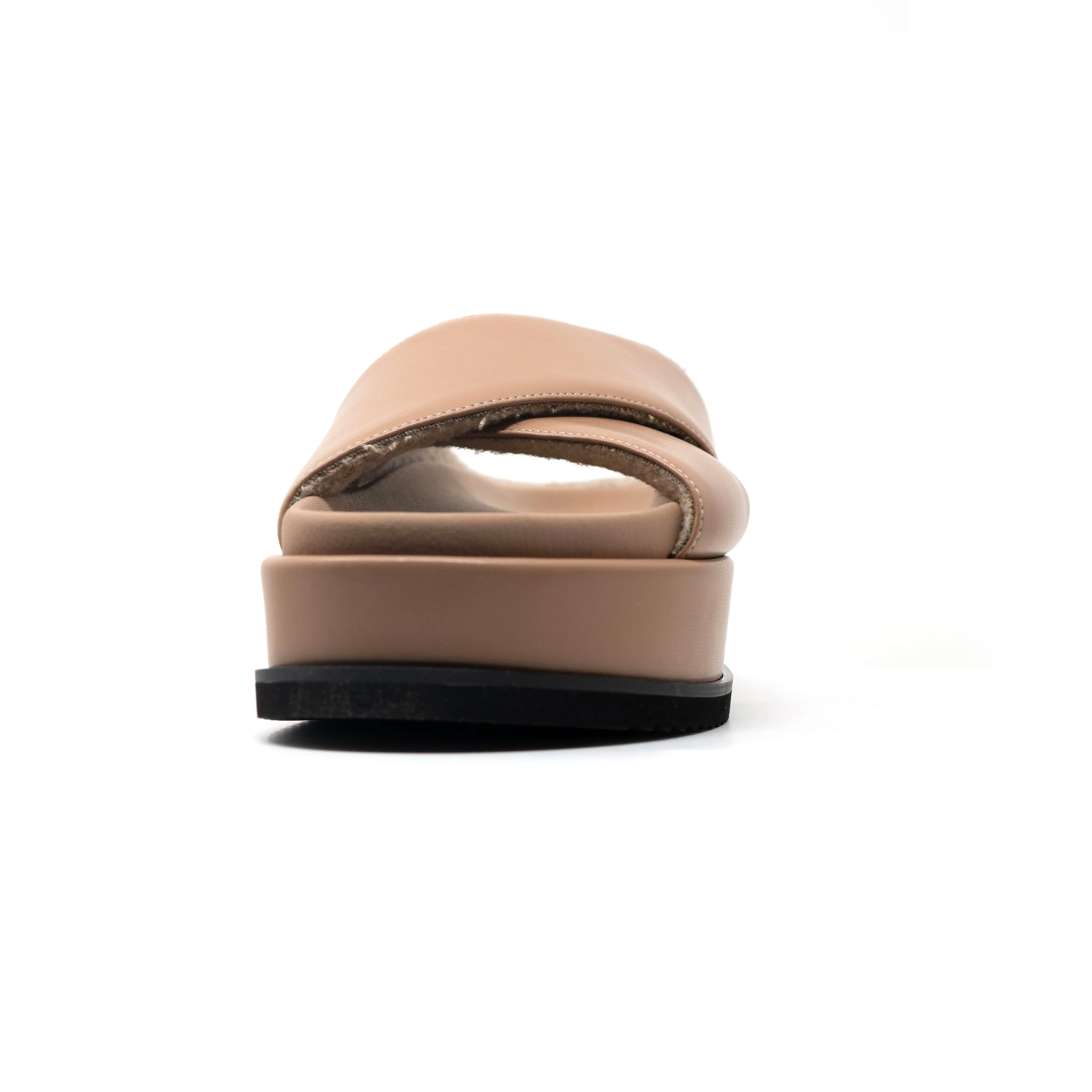 ROAM CROSS STACK PLATFORM SANDALS NUDE VEGAN LEATHER.