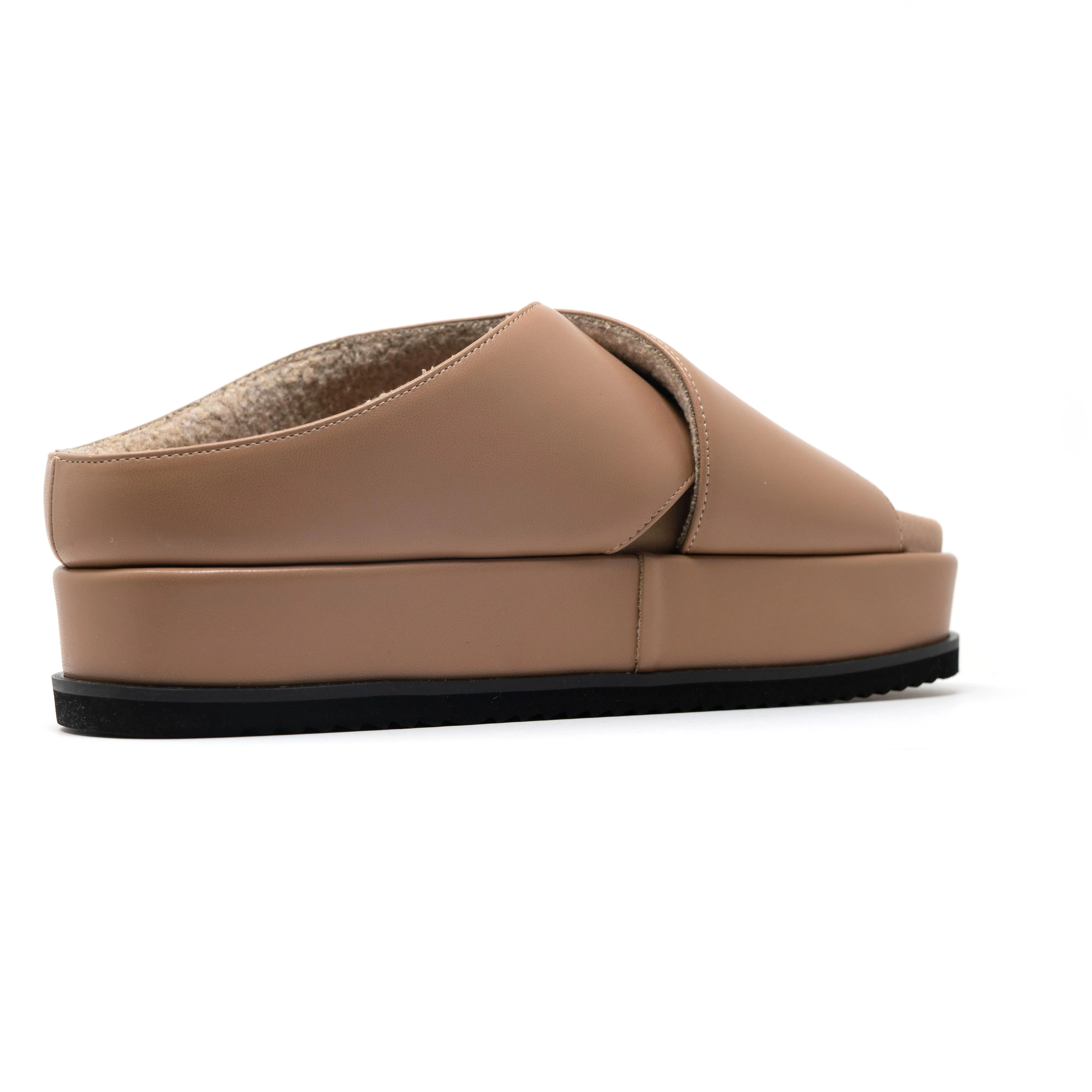 ROAM CROSS STACK PLATFORM SANDALS NUDE VEGAN LEATHER.