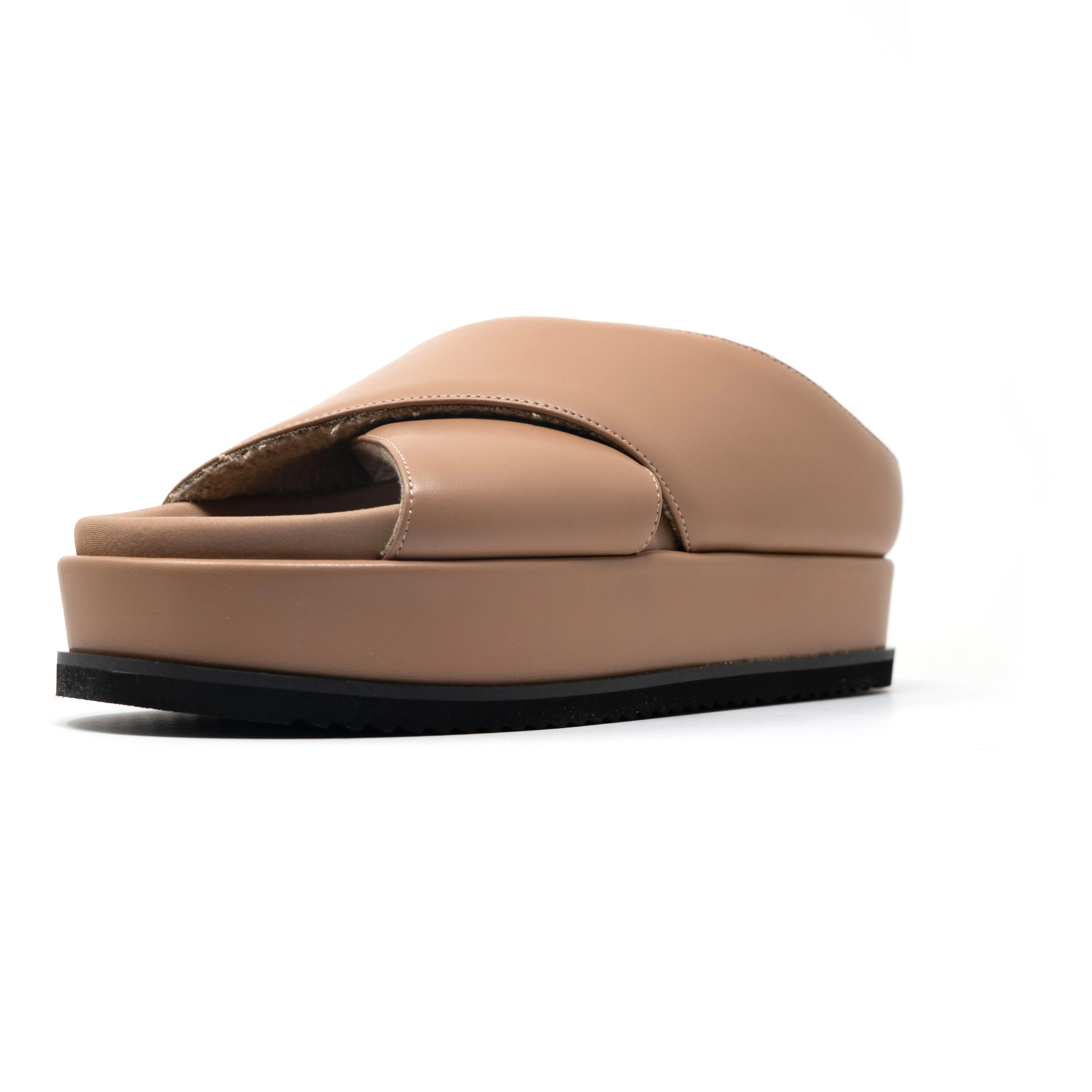 ROAM CROSS STACK PLATFORM SANDALS NUDE VEGAN LEATHER.