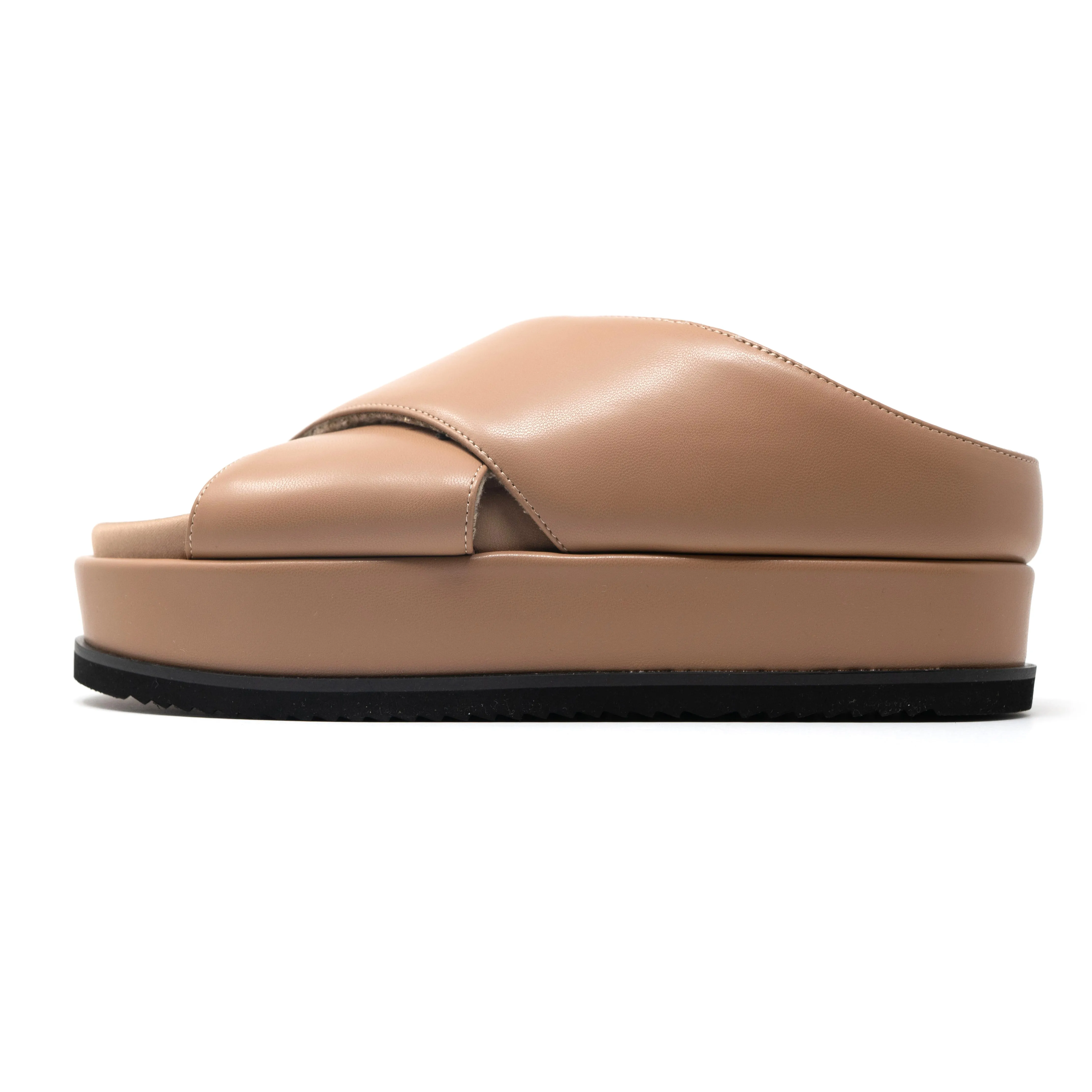 ROAM CROSS STACK PLATFORM SANDALS NUDE VEGAN LEATHER.