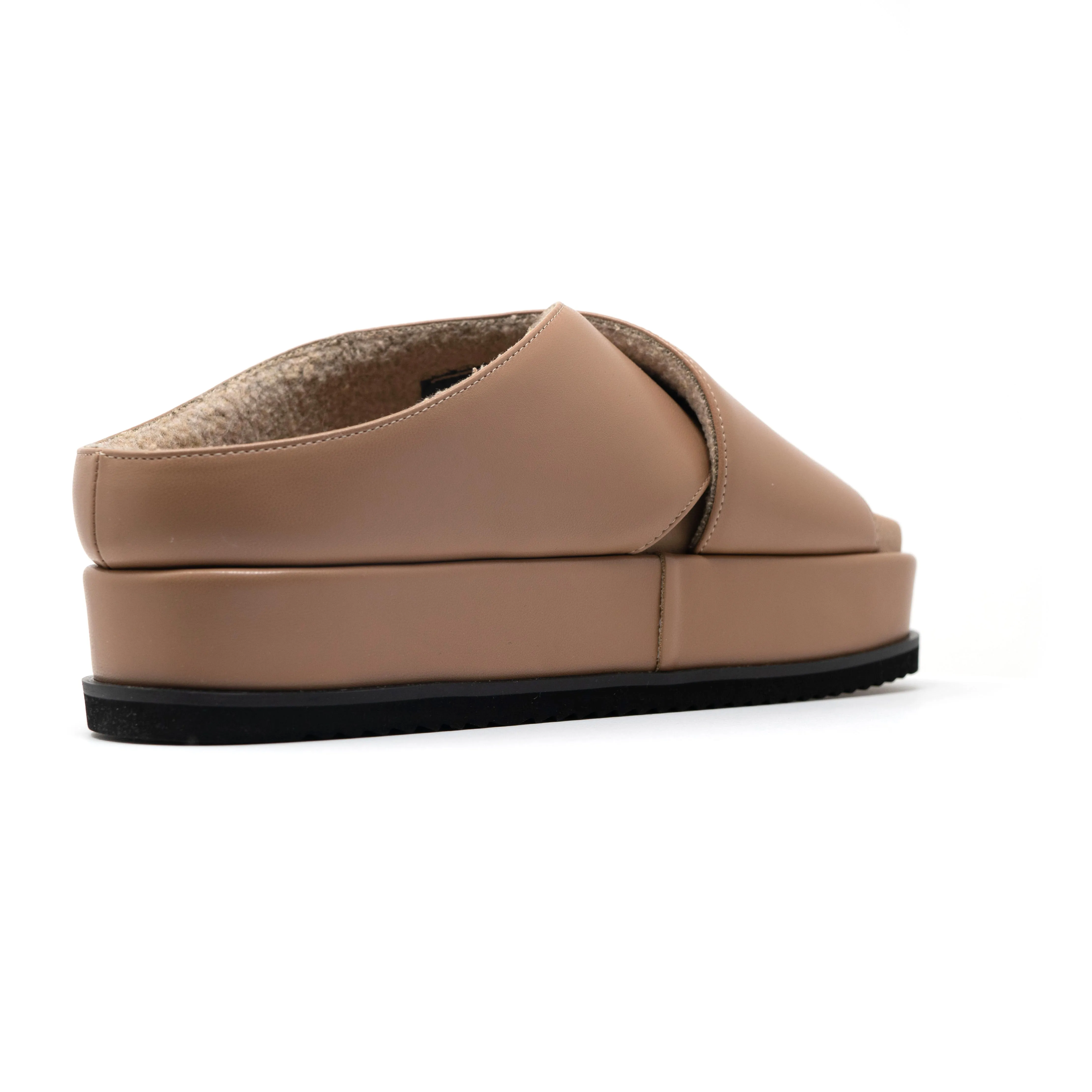 ROAM CROSS STACK PLATFORM SANDALS NUDE VEGAN LEATHER.