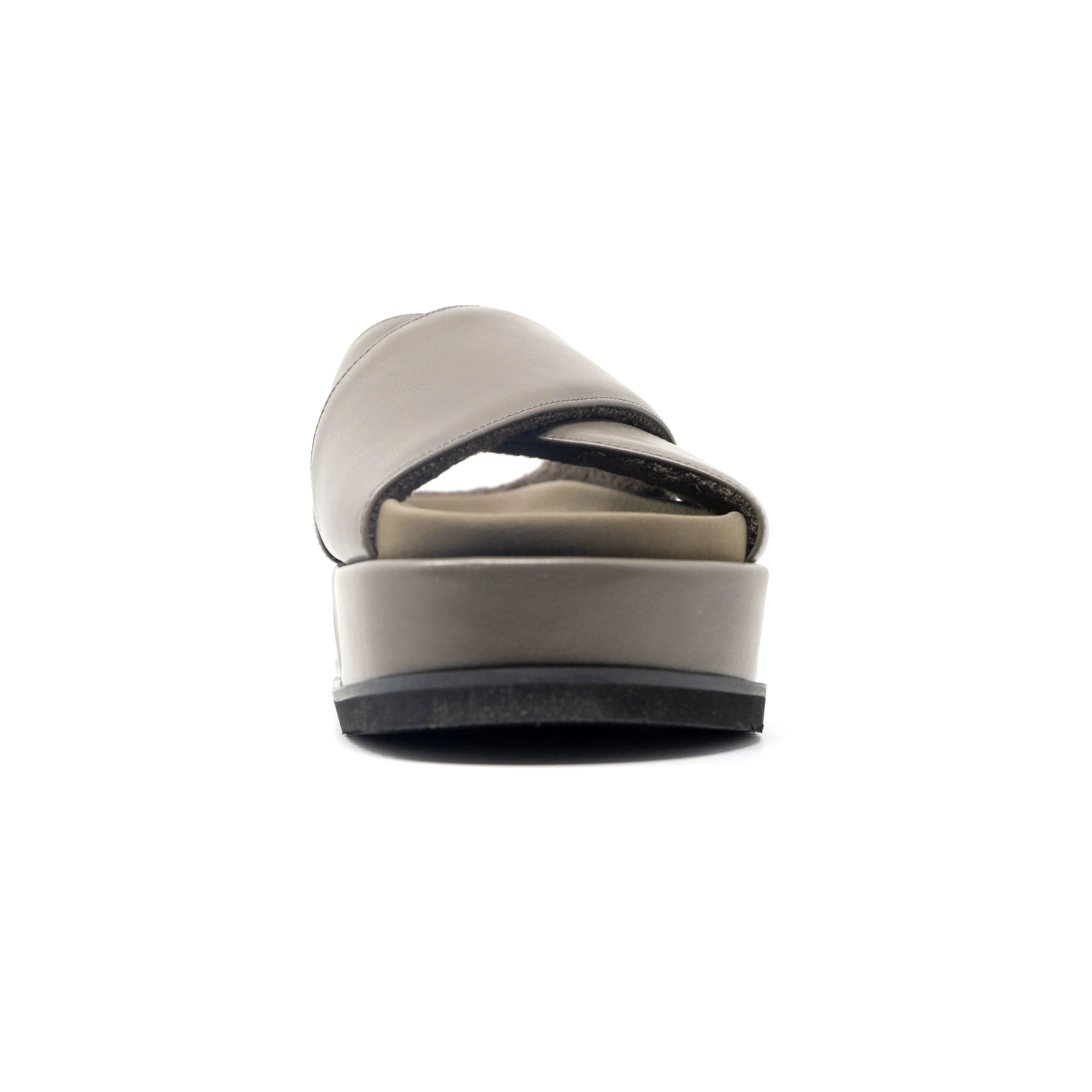 ROAM CROSS STACK PLATFORM SANDALS TAUPE VEGAN LEATHER