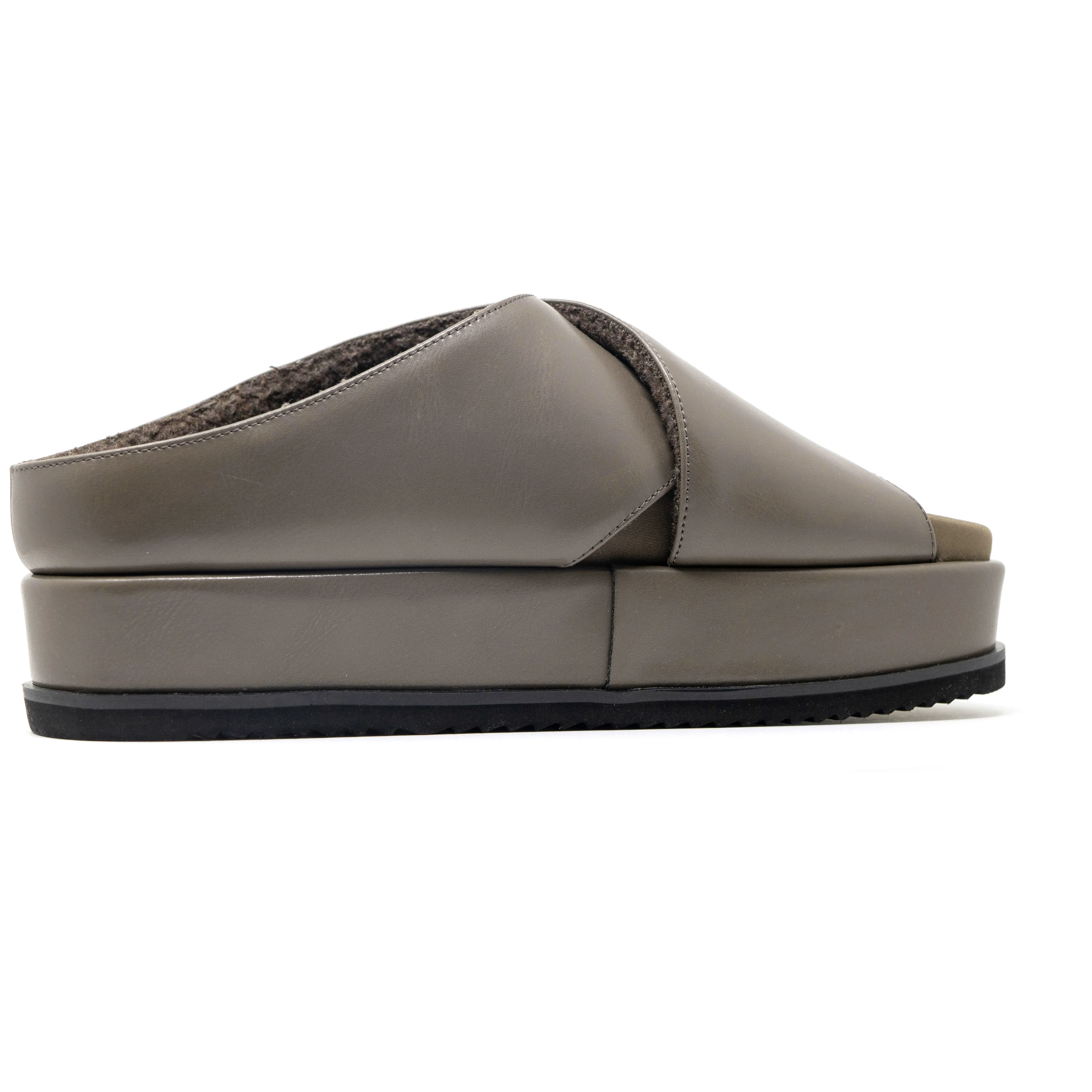ROAM CROSS STACK PLATFORM SANDALS TAUPE VEGAN LEATHER