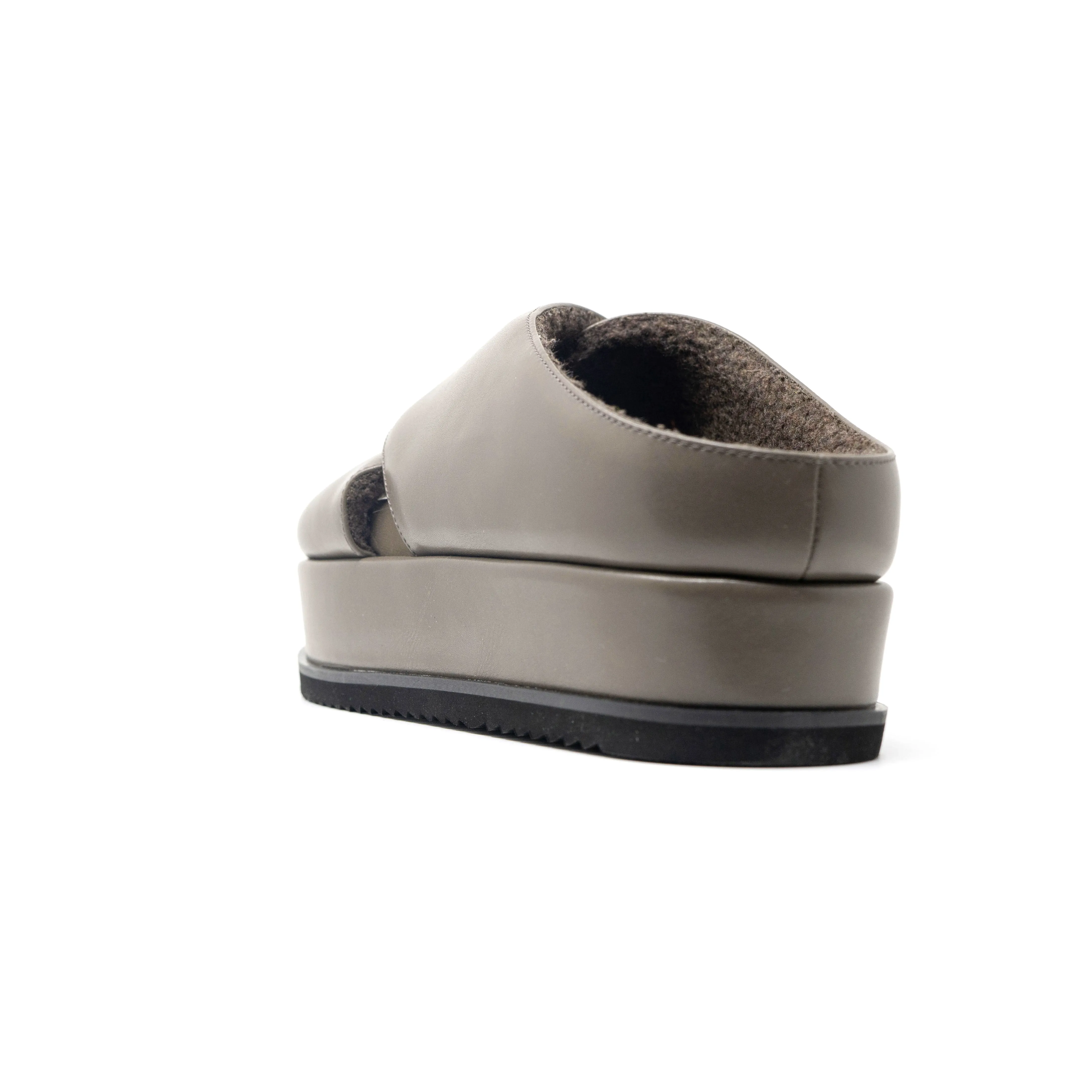 ROAM CROSS STACK PLATFORM SANDALS TAUPE VEGAN LEATHER