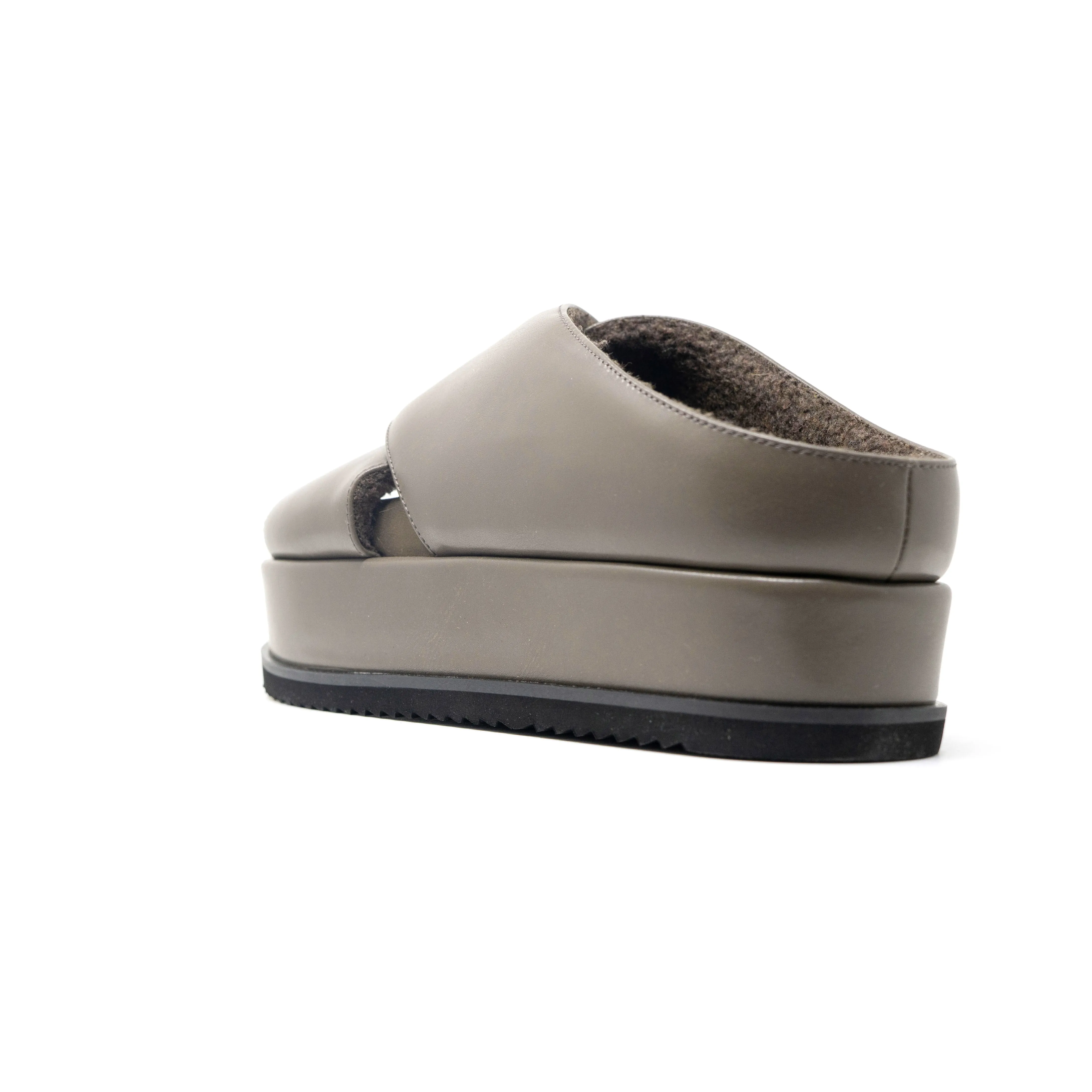ROAM CROSS STACK PLATFORM SANDALS TAUPE VEGAN LEATHER