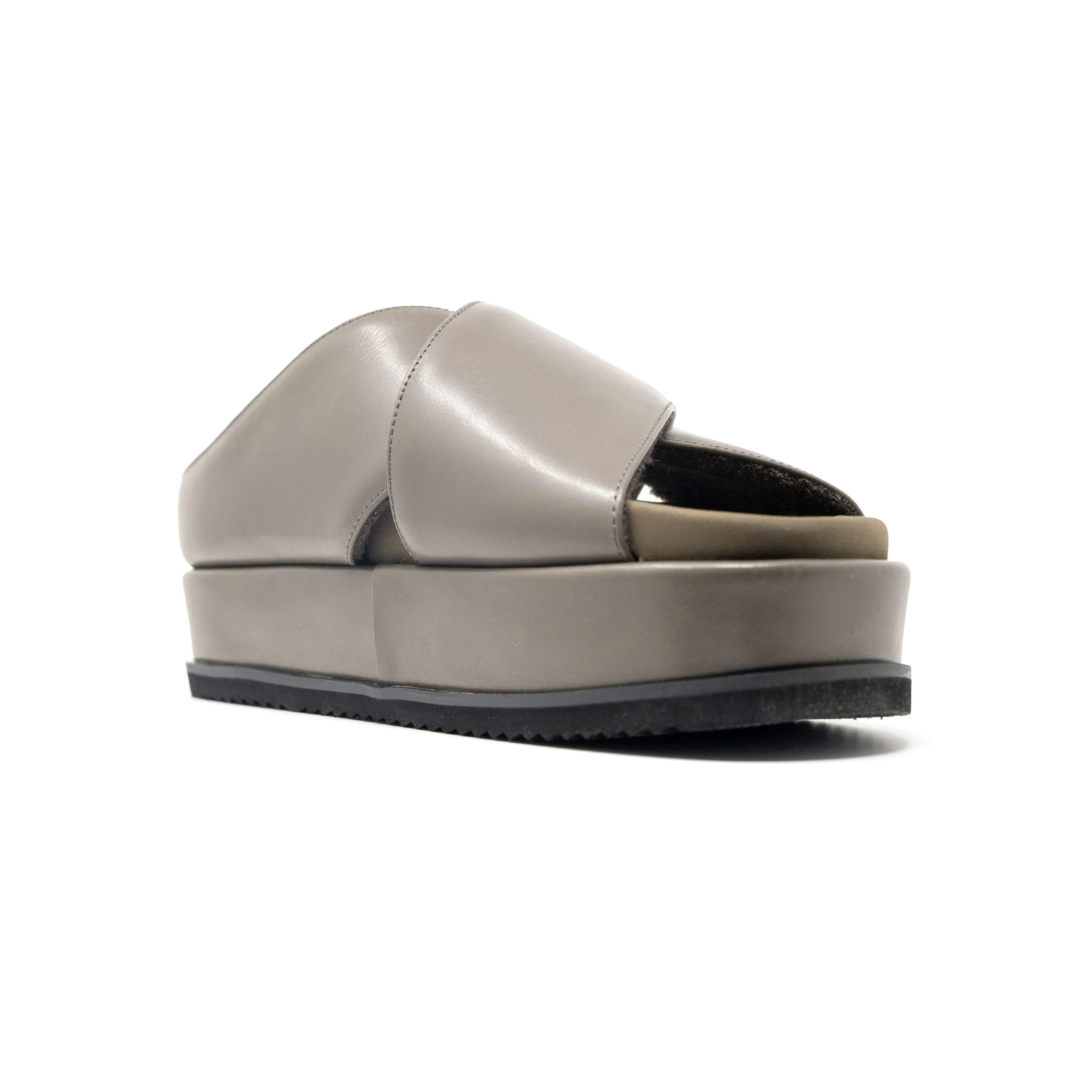 ROAM CROSS STACK PLATFORM SANDALS TAUPE VEGAN LEATHER