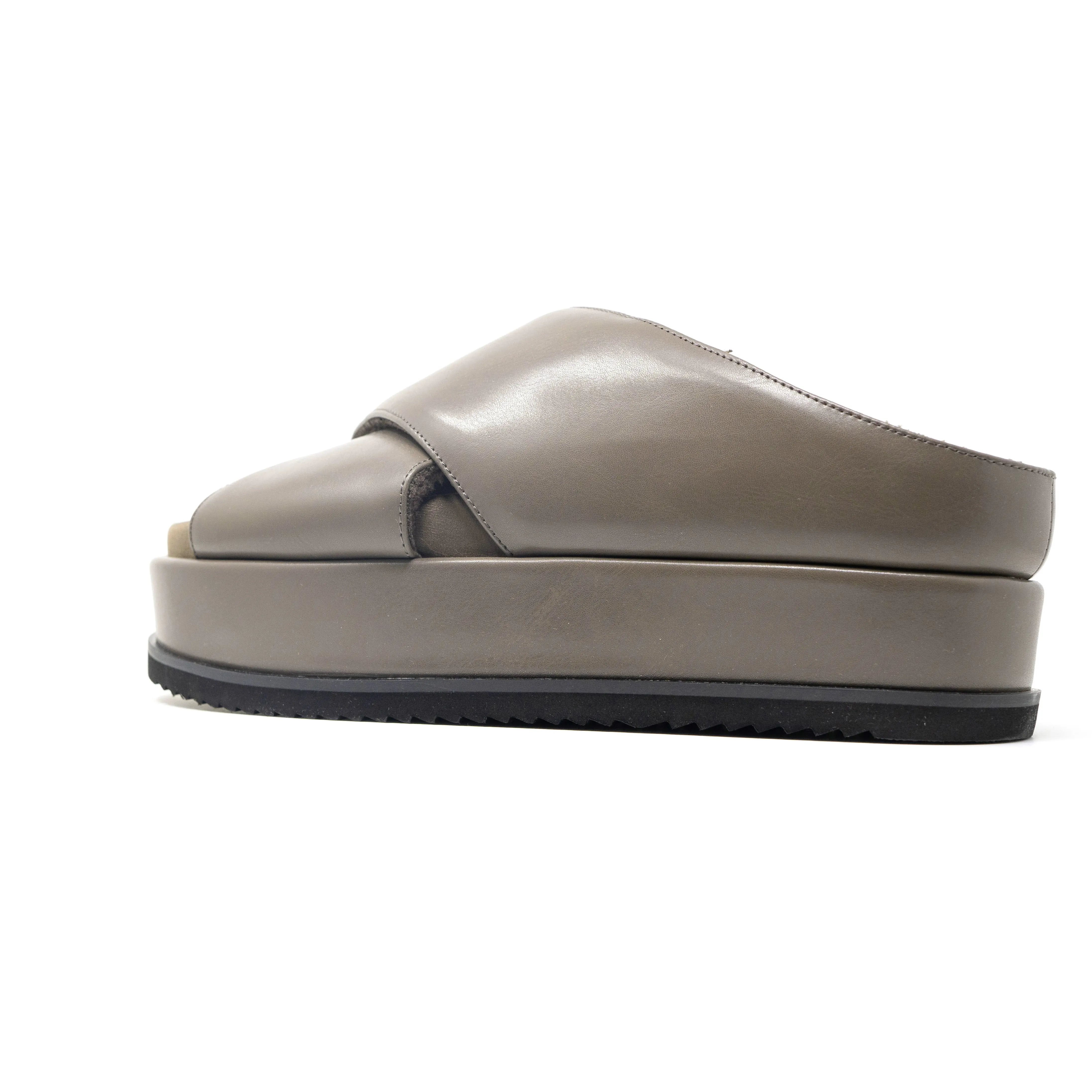 ROAM CROSS STACK PLATFORM SANDALS TAUPE VEGAN LEATHER