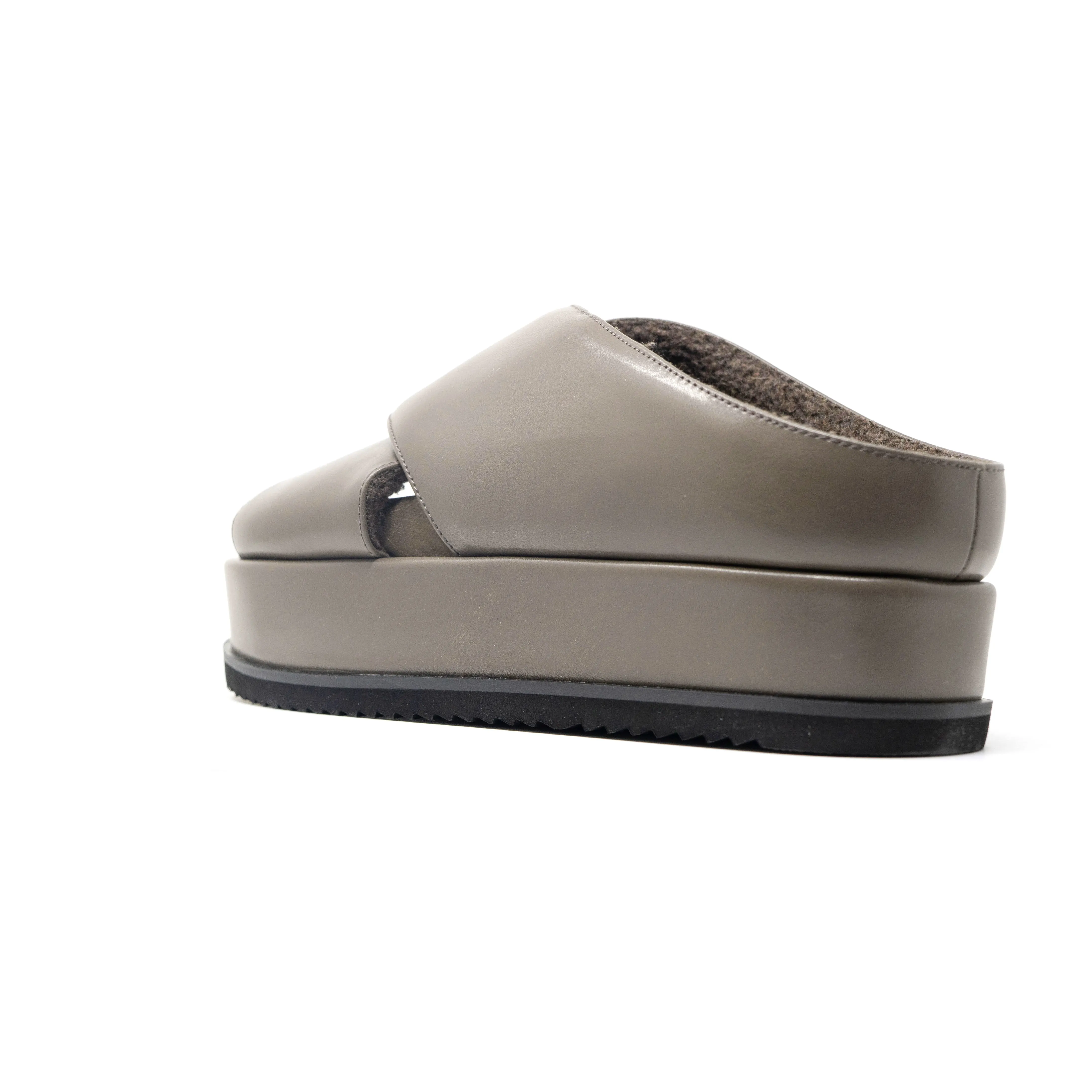 ROAM CROSS STACK PLATFORM SANDALS TAUPE VEGAN LEATHER