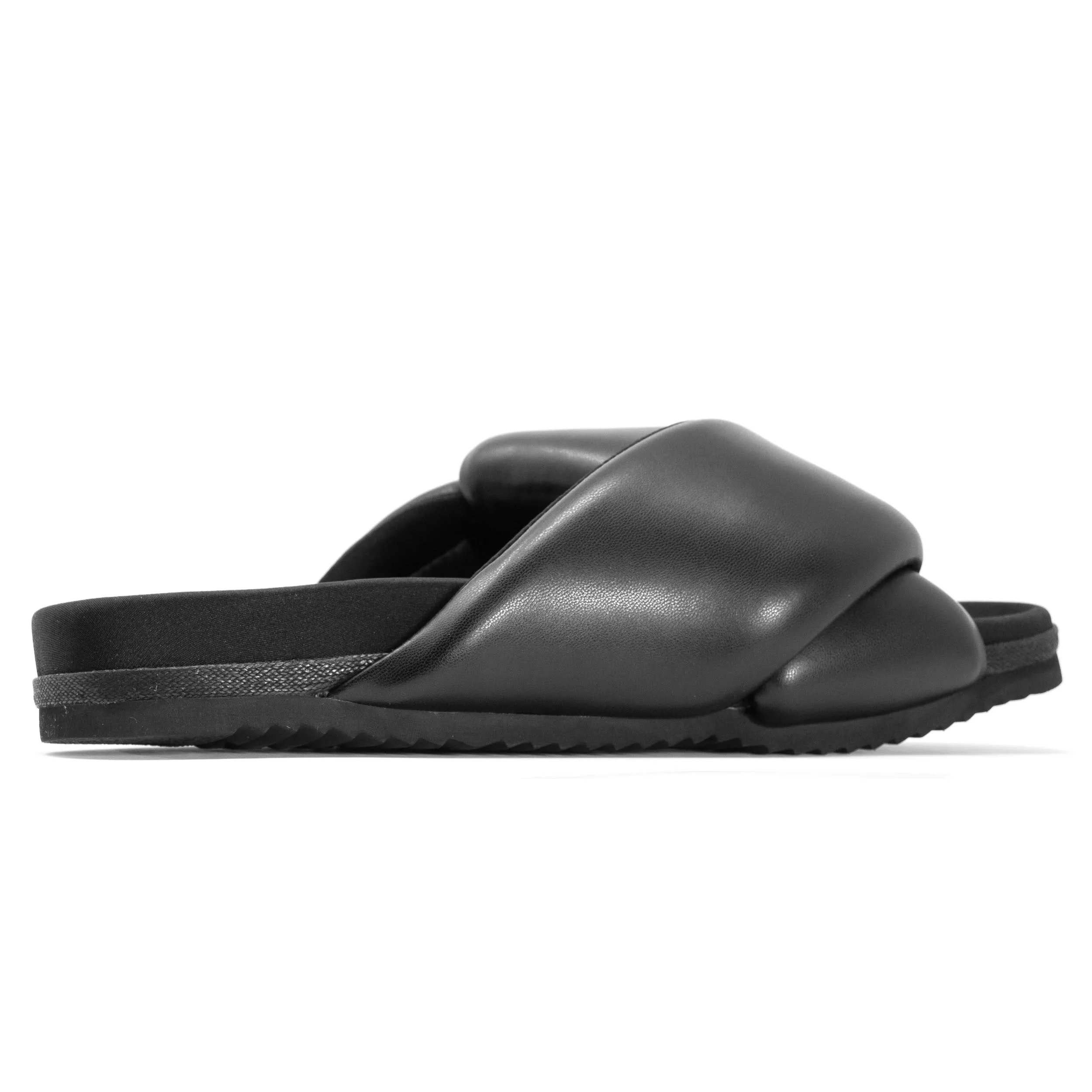 ROAM Foldy Puffy Sandals Black Vegan Leather