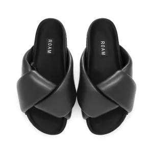 ROAM Foldy Puffy Sandals Black Vegan Leather