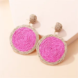 Rose & Beige Raffia Round Drop Earrings