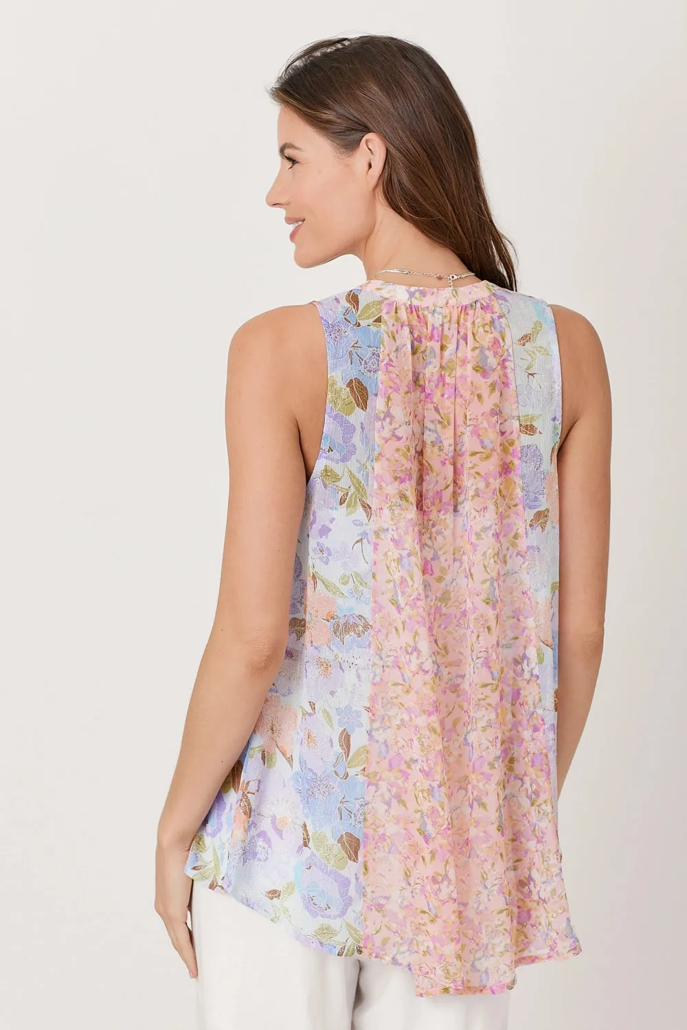 Rose Lavendar Floral Chiffon High-Low Blouse Mixed Print