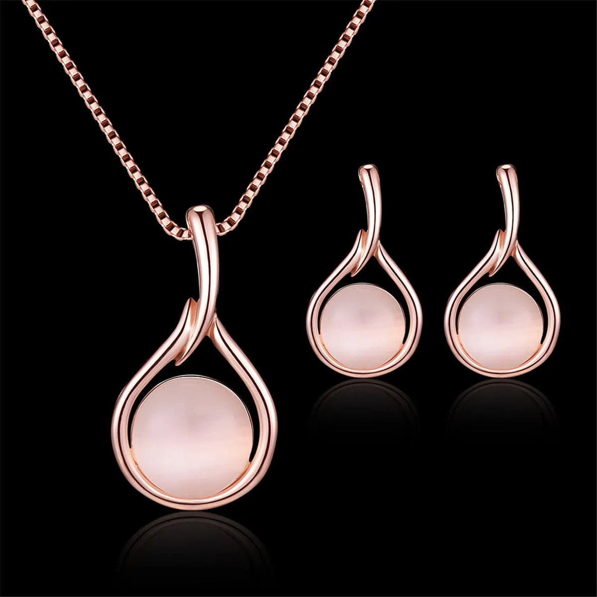 Rose Quartz & Cubic Zirconia Pendant Necklace & Drop Earrings