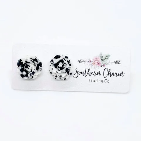Rose Stud Earrings in Black & White