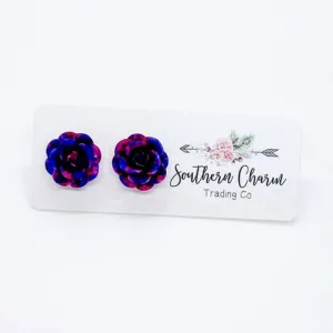 Rose Stud Earrings in Pink & Purple