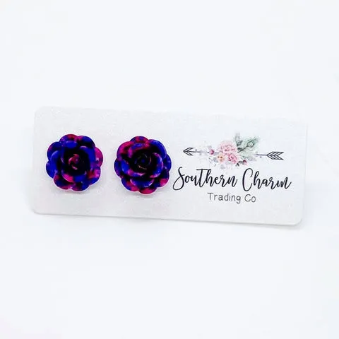 Rose Stud Earrings in Pink & Purple