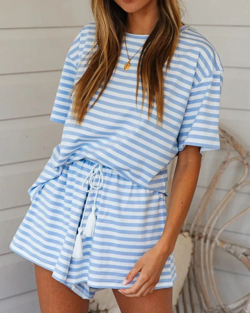Round Collar Casual T-shirt Shorts Two-piece Suit Home Workout Fitness Home Outfit