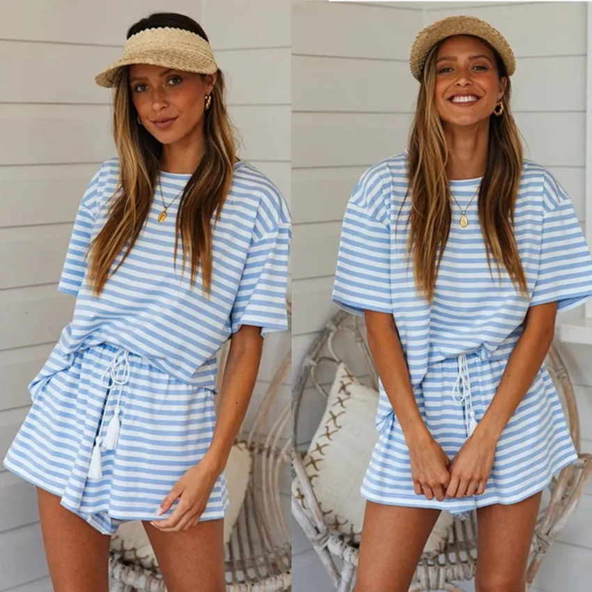 Round Collar Casual T-shirt Shorts Two-piece Suit Home Workout Fitness Home Outfit