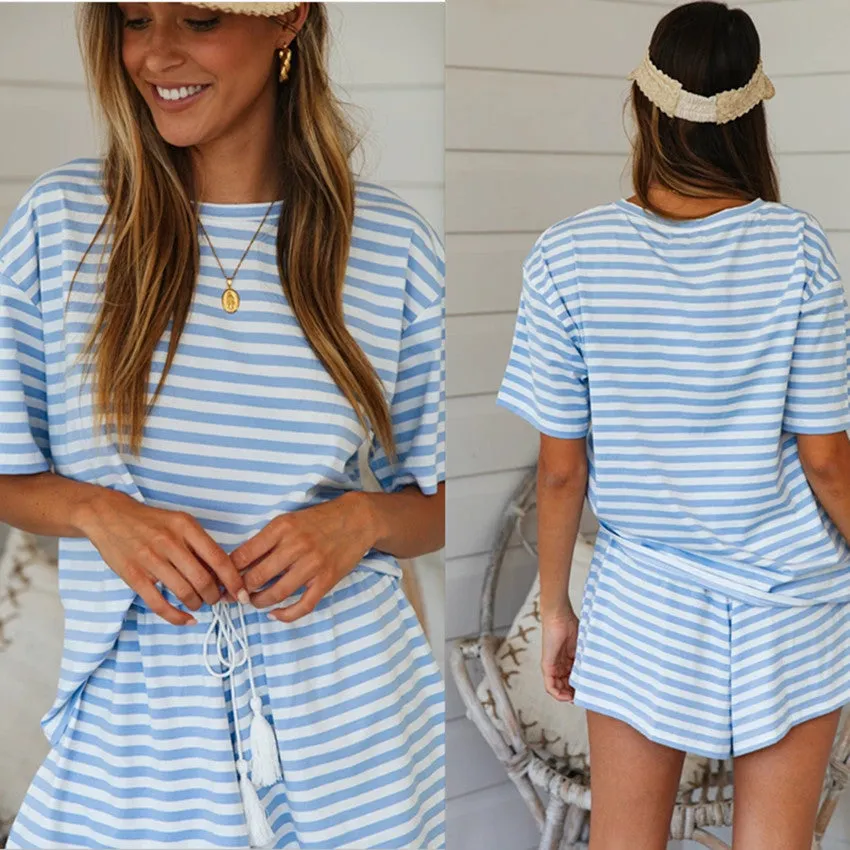 Round Collar Casual T-shirt Shorts Two-piece Suit Home Workout Fitness Home Outfit