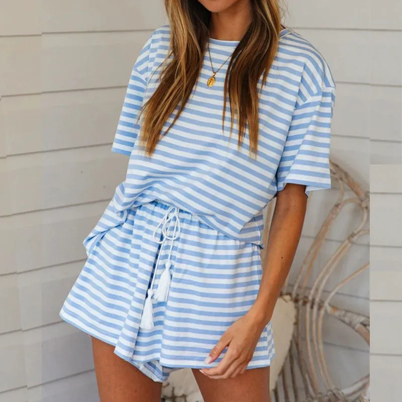 Round Collar Casual T-shirt Shorts Two-piece Suit Home Workout Fitness Home Outfit