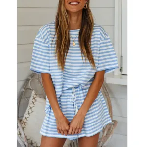 Round Collar Casual T-shirt Shorts Two-piece Suit Home Workout Fitness Home Outfit