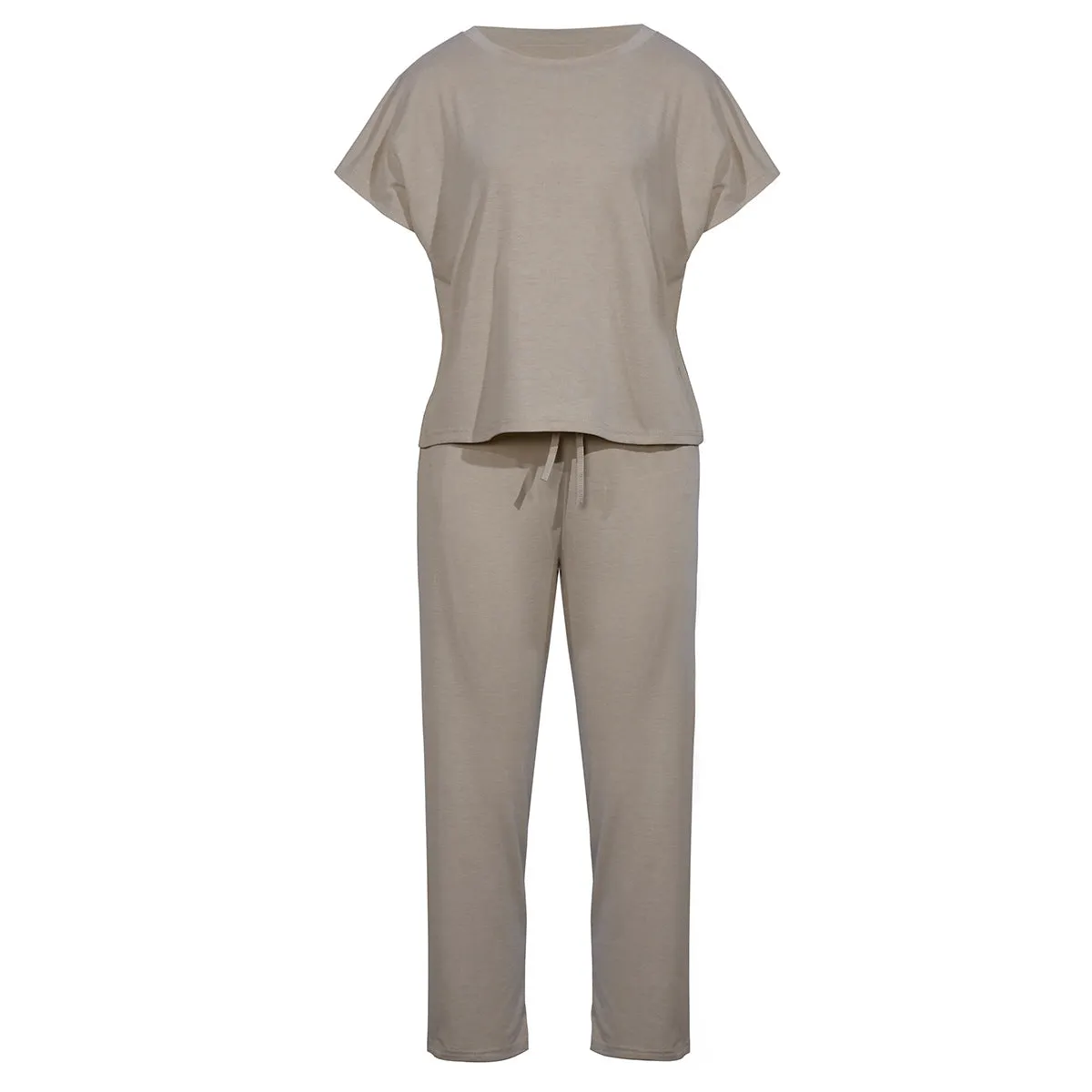 Round Collar Lace-up Short Sleeve Casual Two-piece Sport Set Home Workout Fitness S to XXXL Plus