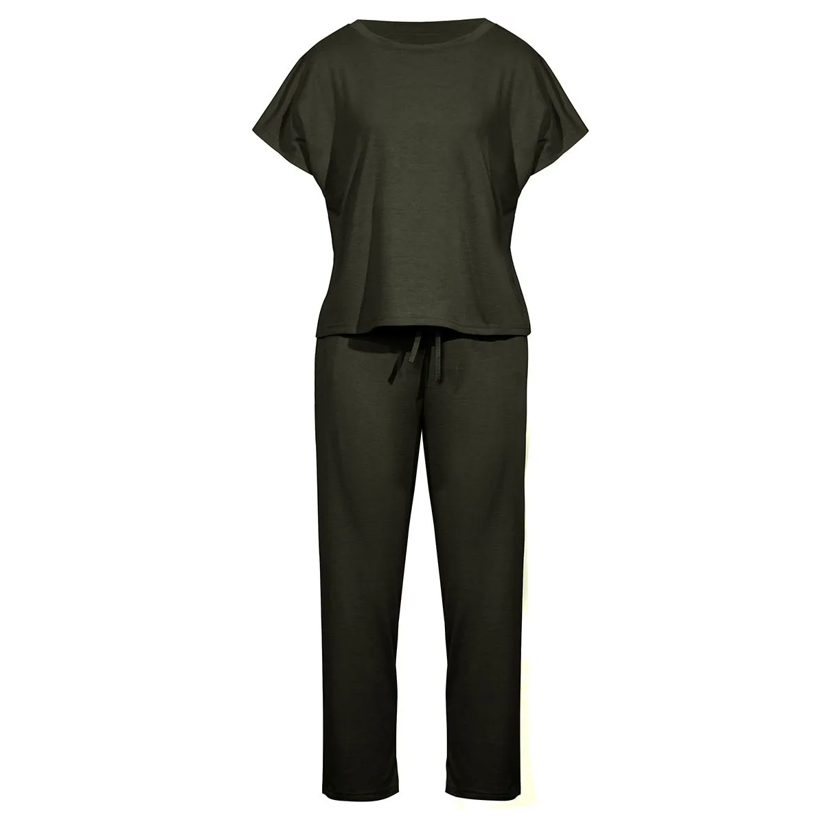 Round Collar Lace-up Short Sleeve Casual Two-piece Sport Set Home Workout Fitness S to XXXL Plus