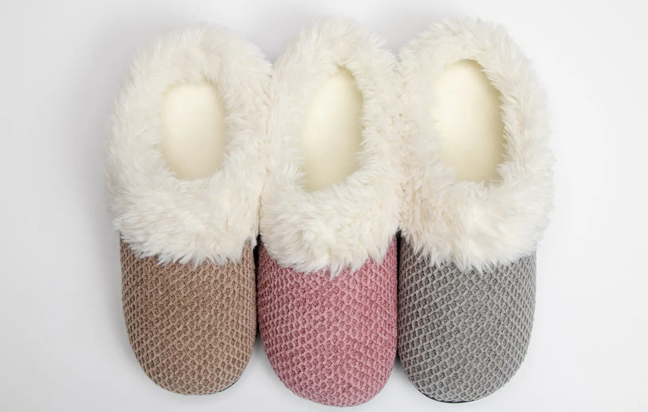 Roxoni Women's Fleece Trim Knit Sweater Furr Clog Slipper