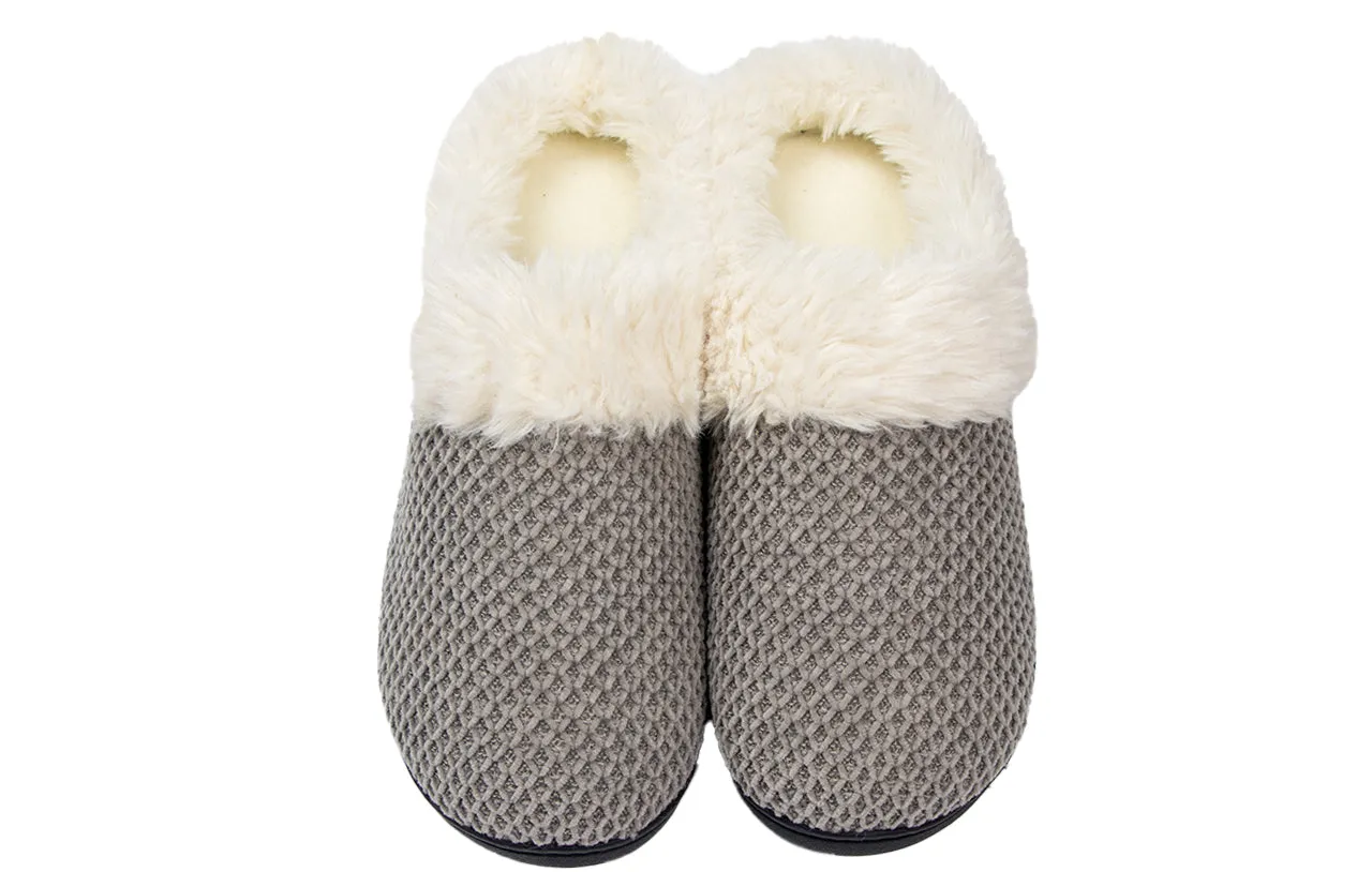Roxoni Women's Fleece Trim Knit Sweater Furr Clog Slipper