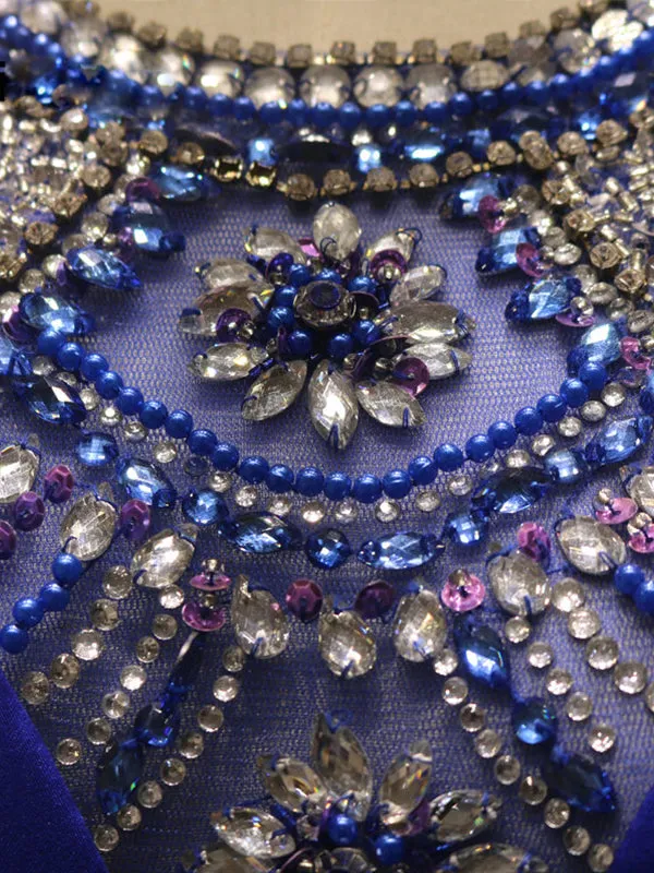 Royal Blue Luxury Beaded Mermaid Prom Dress with Sweep Train Sexy See Though Back Prom/Evening Dress SM7714