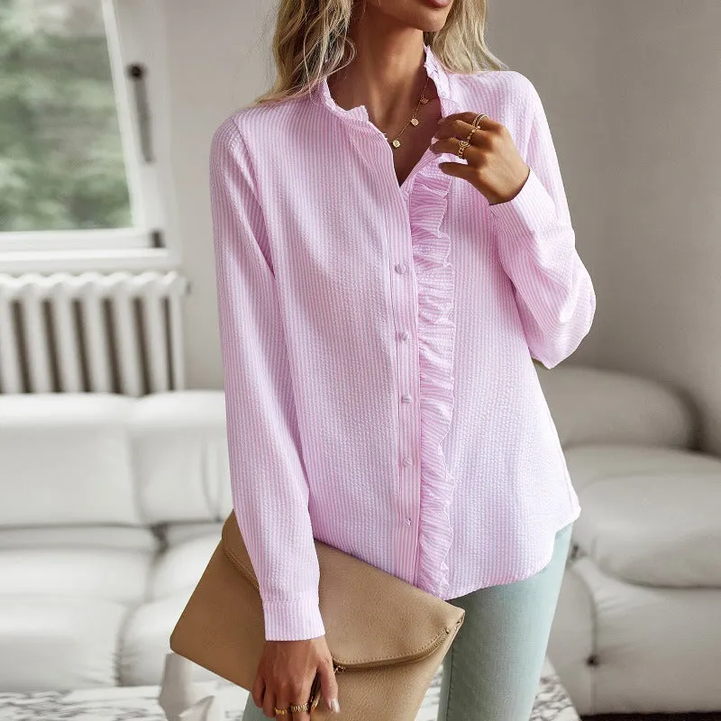 Ruffle Belle™ | Women's Ruffle Blouse | Striped Design, Lightweight Fabric & Flattering Fit