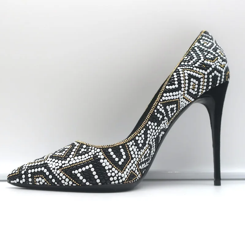 Salvatore Ferragamo Fiore Mosaic Beaded Pumps Size 10 Pointed Toe Heels