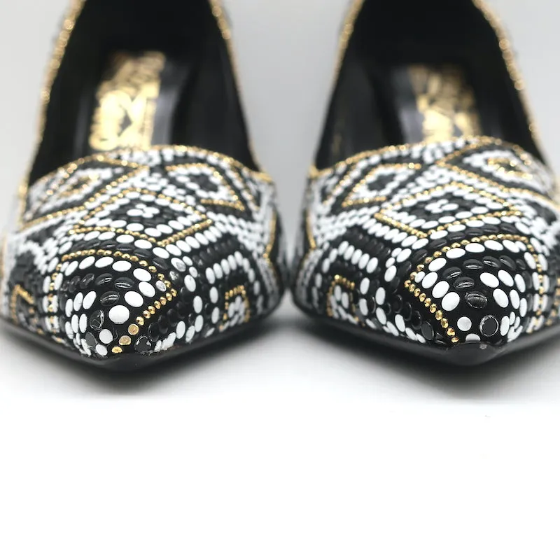 Salvatore Ferragamo Fiore Mosaic Beaded Pumps Size 10 Pointed Toe Heels